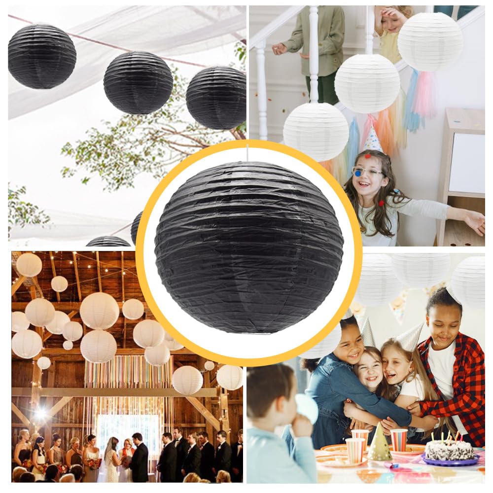 Ruidee 6Pcs Paper Lanterns Decorative Round Hanging Paper Lanterns for Birthday, Wedding, Christmas Xmas, Bridal, Home Decor, Party Decoration(12in/Black)