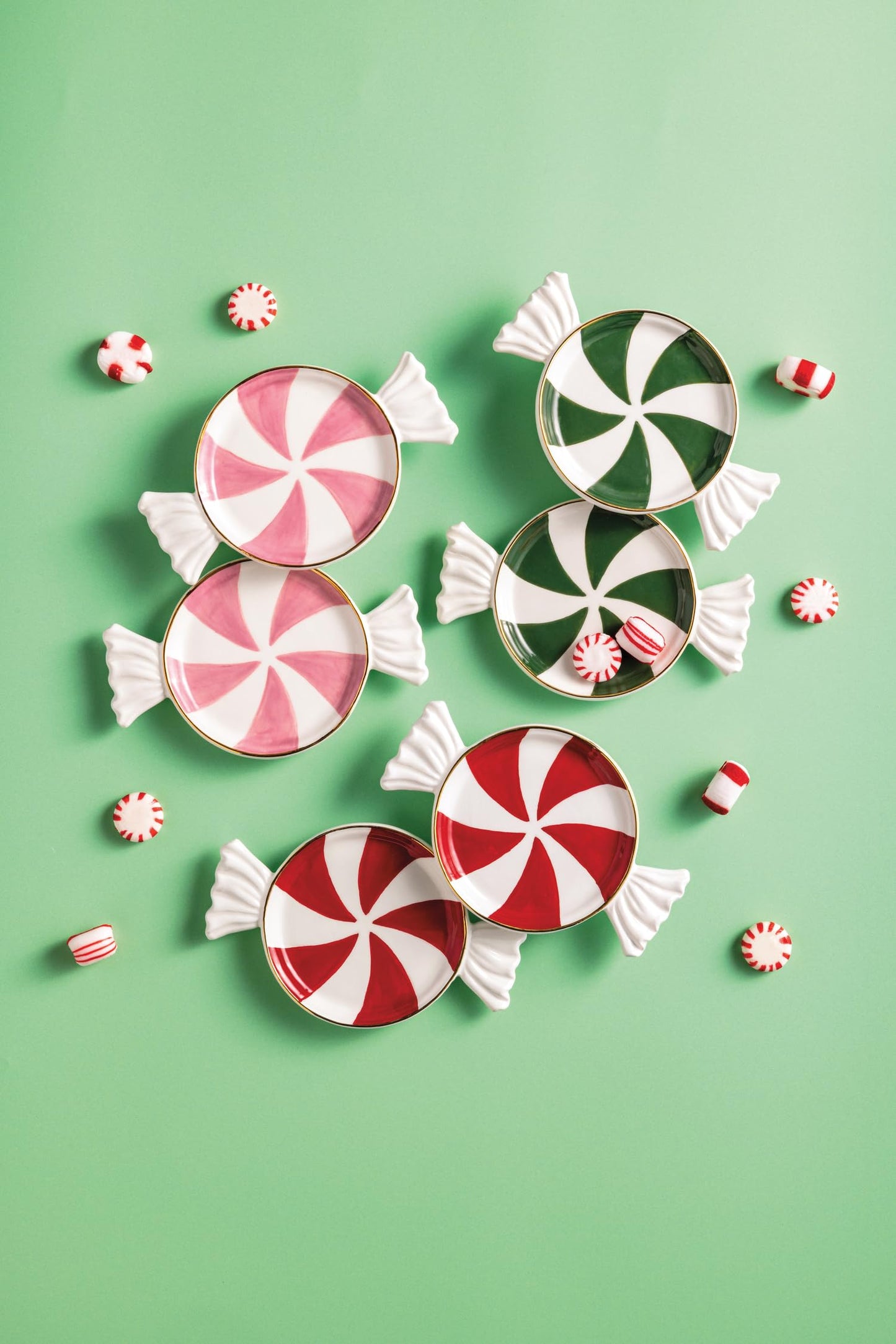 Mud Pie Christmas Red Peppermint Tidbit Plate Set of 2