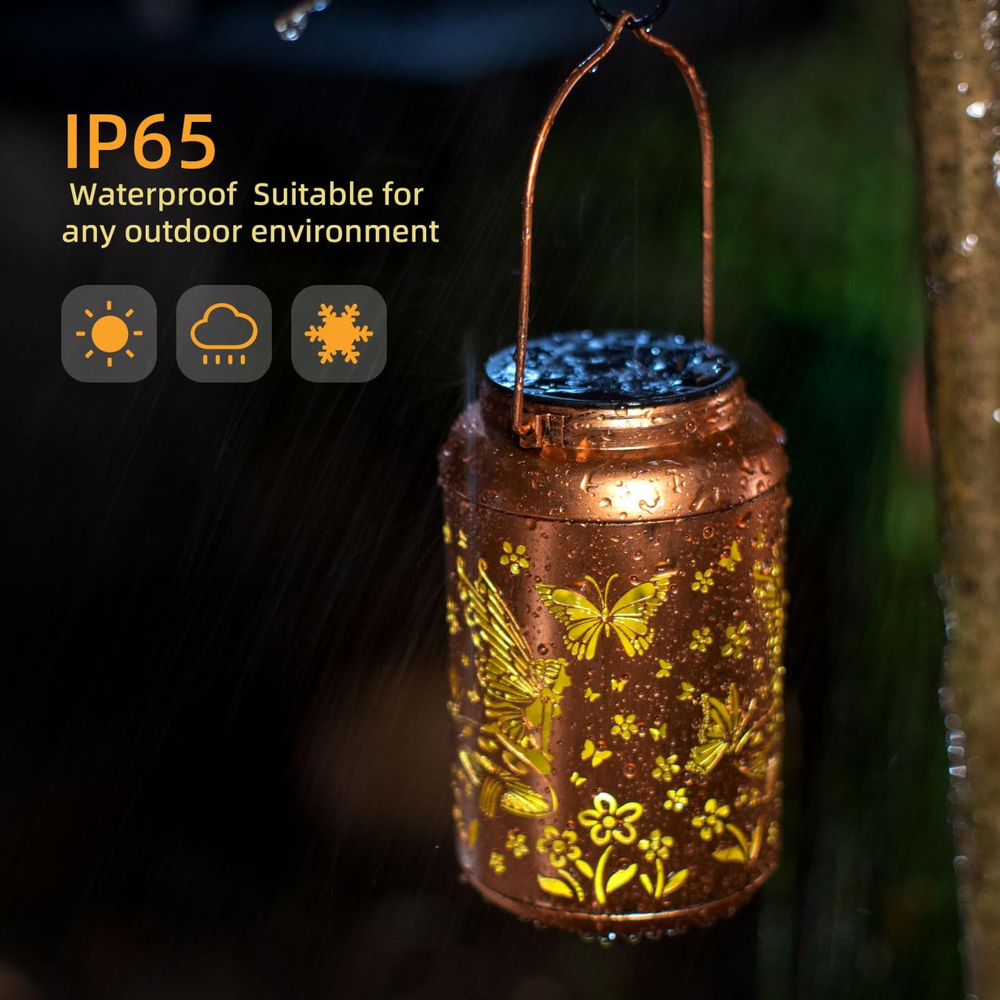 Fairy Solar Lanterns Outdoor Waterproof,Hanging Butterfly Lights Mothers Day Gifts for Women Mom Grandma Hollow Out Metal Lantern Decorative Summer Garden Decor for Patio,Yard,Porch,Pathway