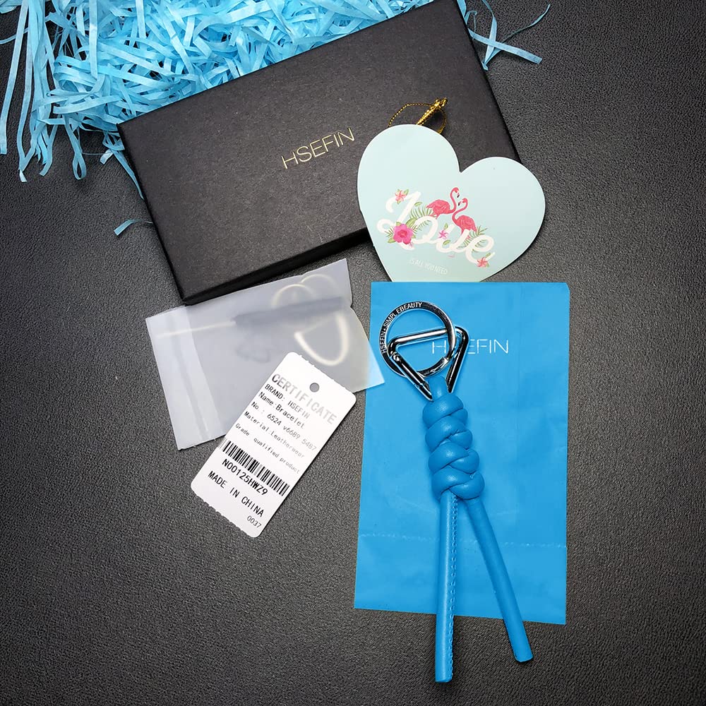 HSEFIN Leather Key Chain Car Universal Unisex Key Chain with Removable Triangle Open Key Ring (blue)