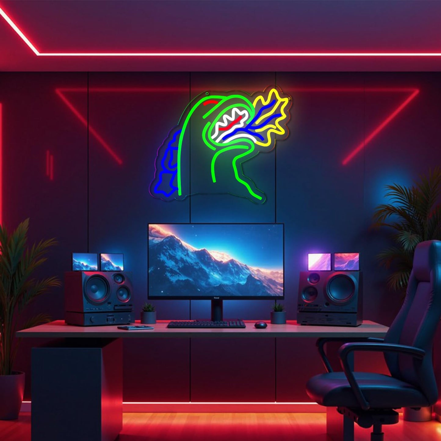 TOPQUALI Monster Neon Sign for Wall Decor,Dinosaur Dimmable Neon Sign for Gaming Room Boys Room Decor,Powered by USB 14.3 * 12.2inch,Birthday Party Christmas Gifts