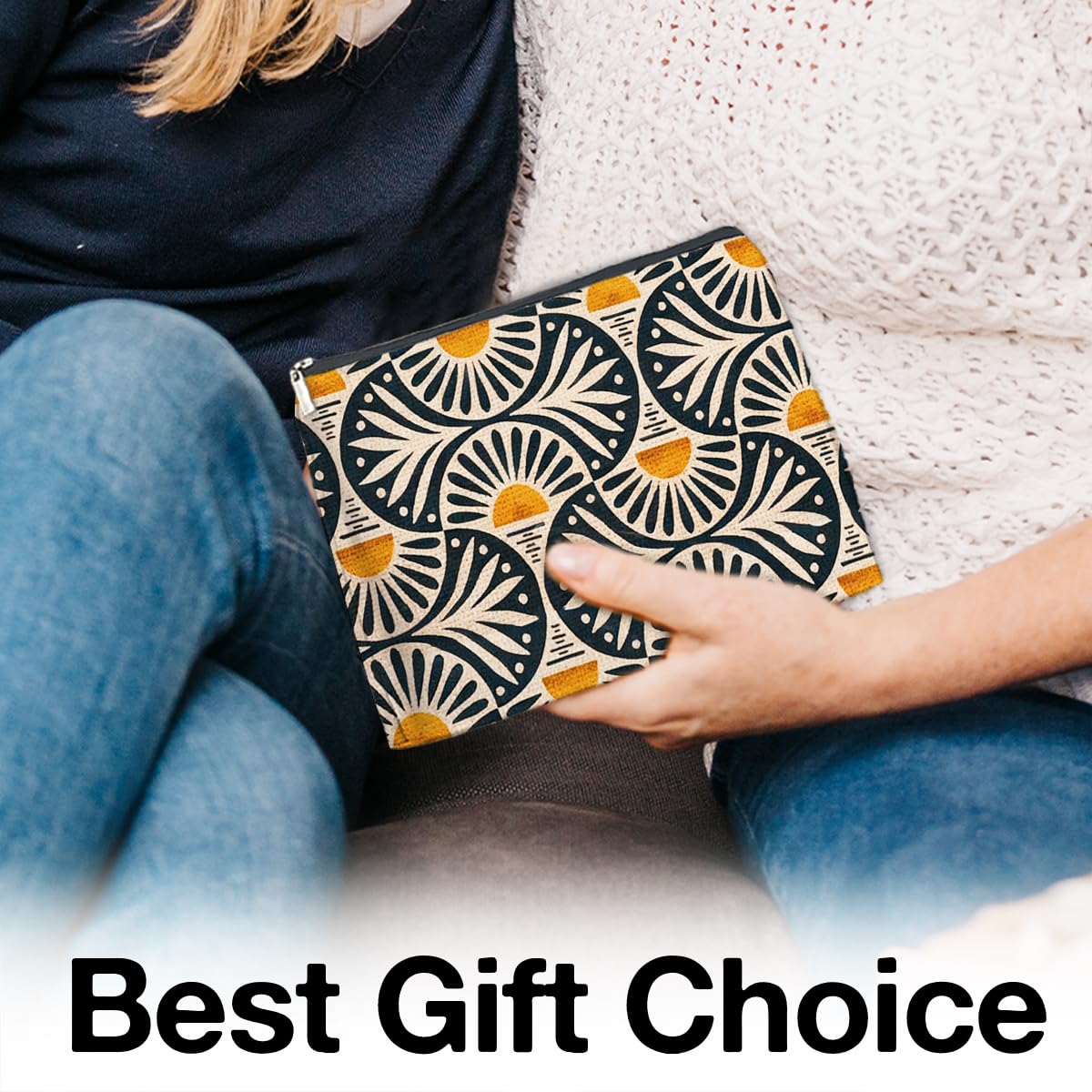 jyunsoeng Boho Cosmetic Bag Sunset Leaf Aesthetic Zipper Makeup Pouch Small Makeup Bag (1Pcs)