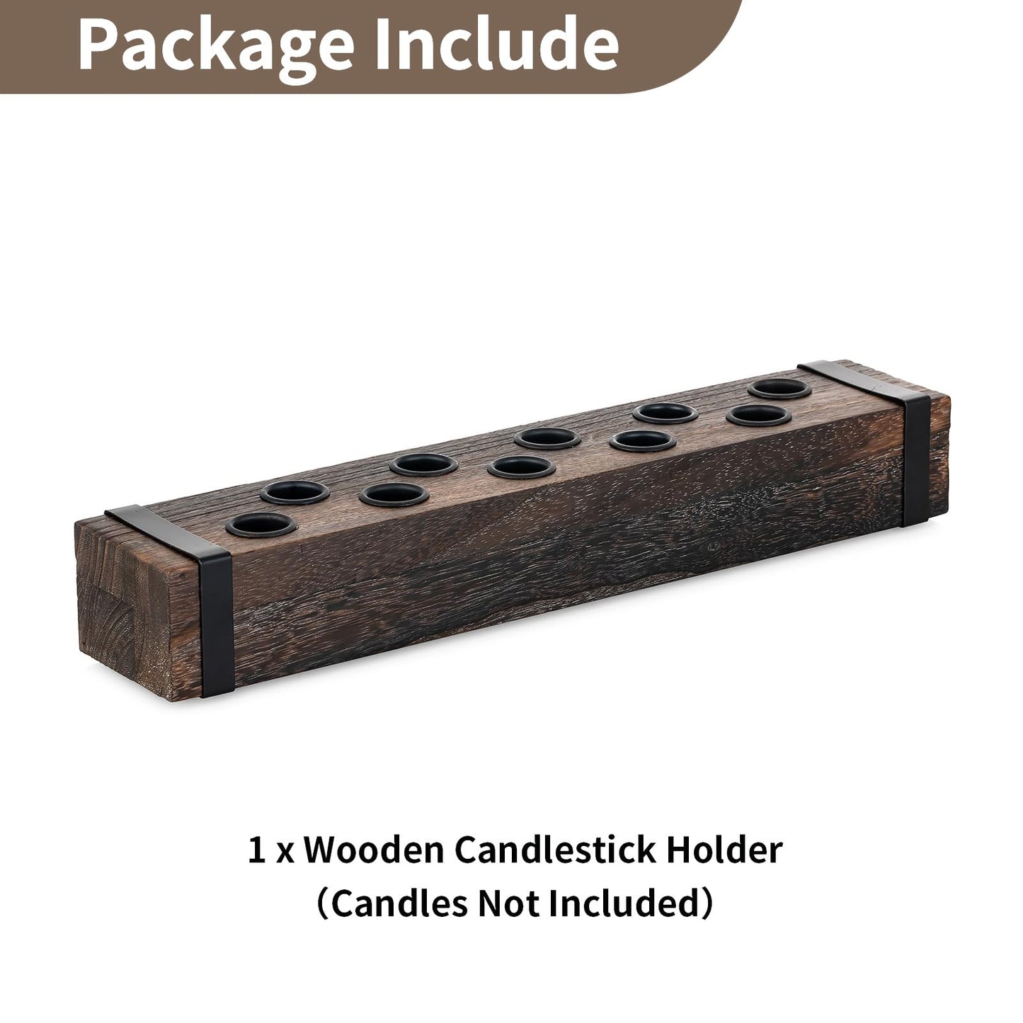 NUPTIO Wood Candelabra for Table Centerpiece: 16.5 inch Long Taper Candle Holder - Farmhouse Candlestick Holder for Christmas Home Dining Living Room Fireplace Decor