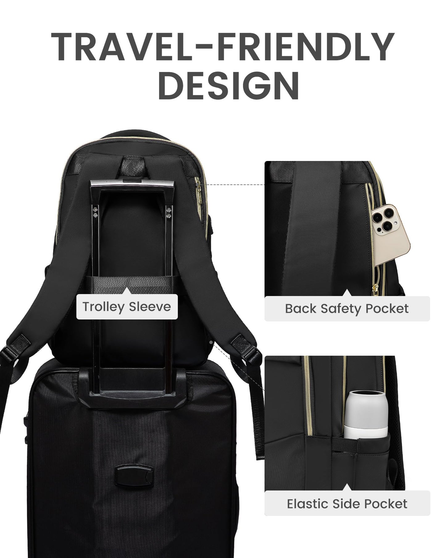 LOVEVOOK Laptop Backpack for Women, Black Business Travel Backpacks with USB Port, Water Resistant Work Teacher Computer Bag, Stylish Daypack, Fits 15.6" Laptop