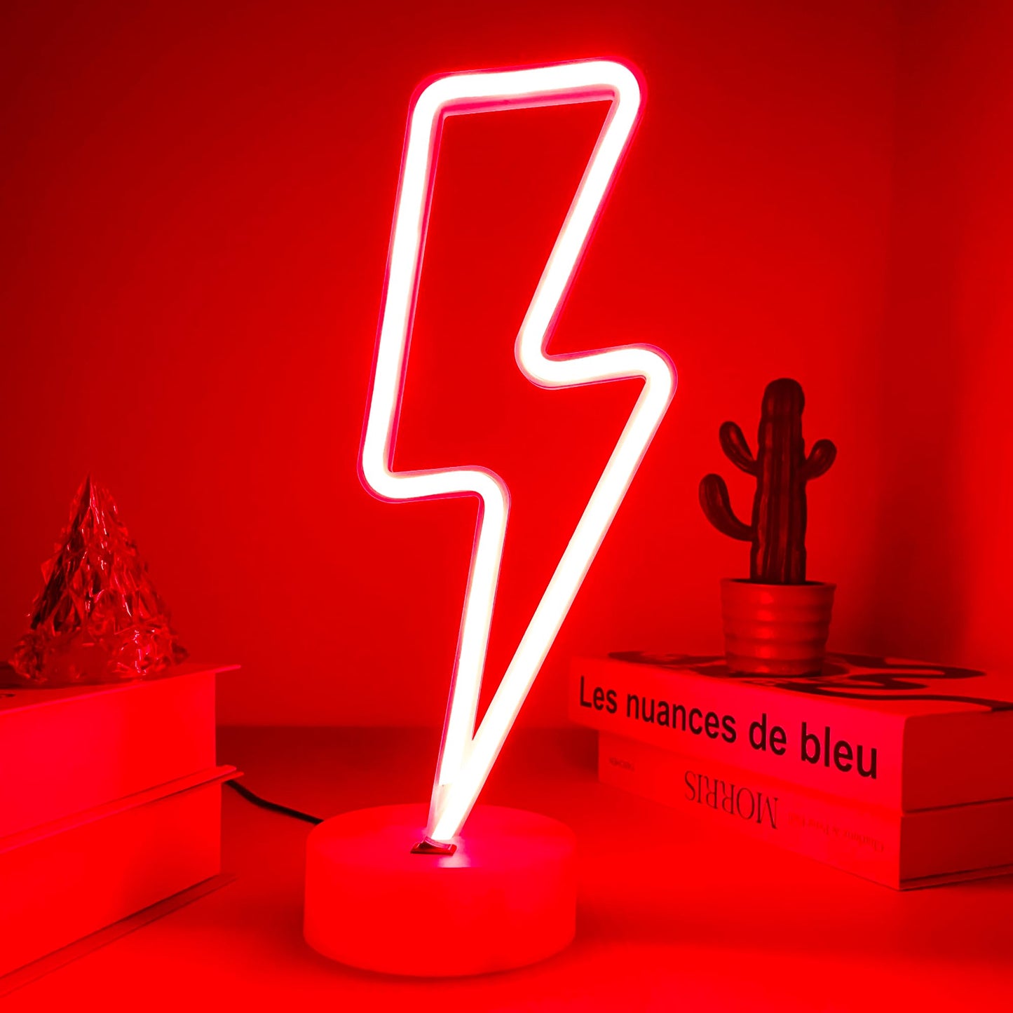 VIFULIN Lightning Bolt Neon Signs Red Lightning Neon Sign Light for Bedroom, USB/Battery Operated Thunder Lamp Neon Sign, Stand Lightning Shape LED Sign Decor for Shelf Desk Table Game Room Man Cave