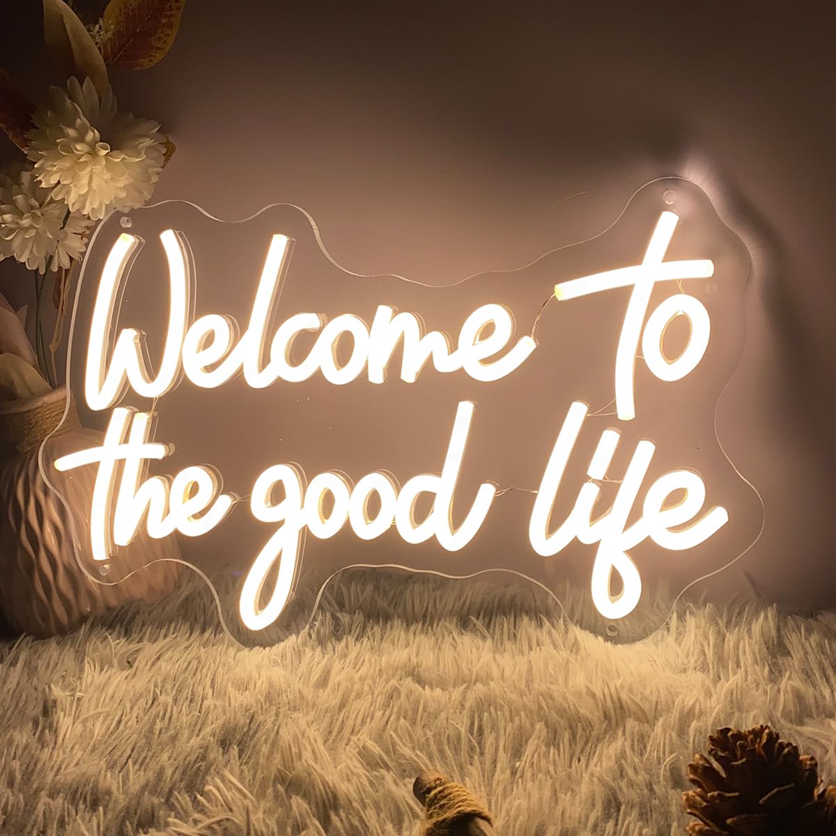 Welcome To The Good Life Neon Sign Wall Decor Indoor Bedroom Custom Led Neon Signs Backdrop Flex Christmas Party Business Shop Window Wedding Living Room Birthday Gift(Warm White,USB,40Ă25.1CM)