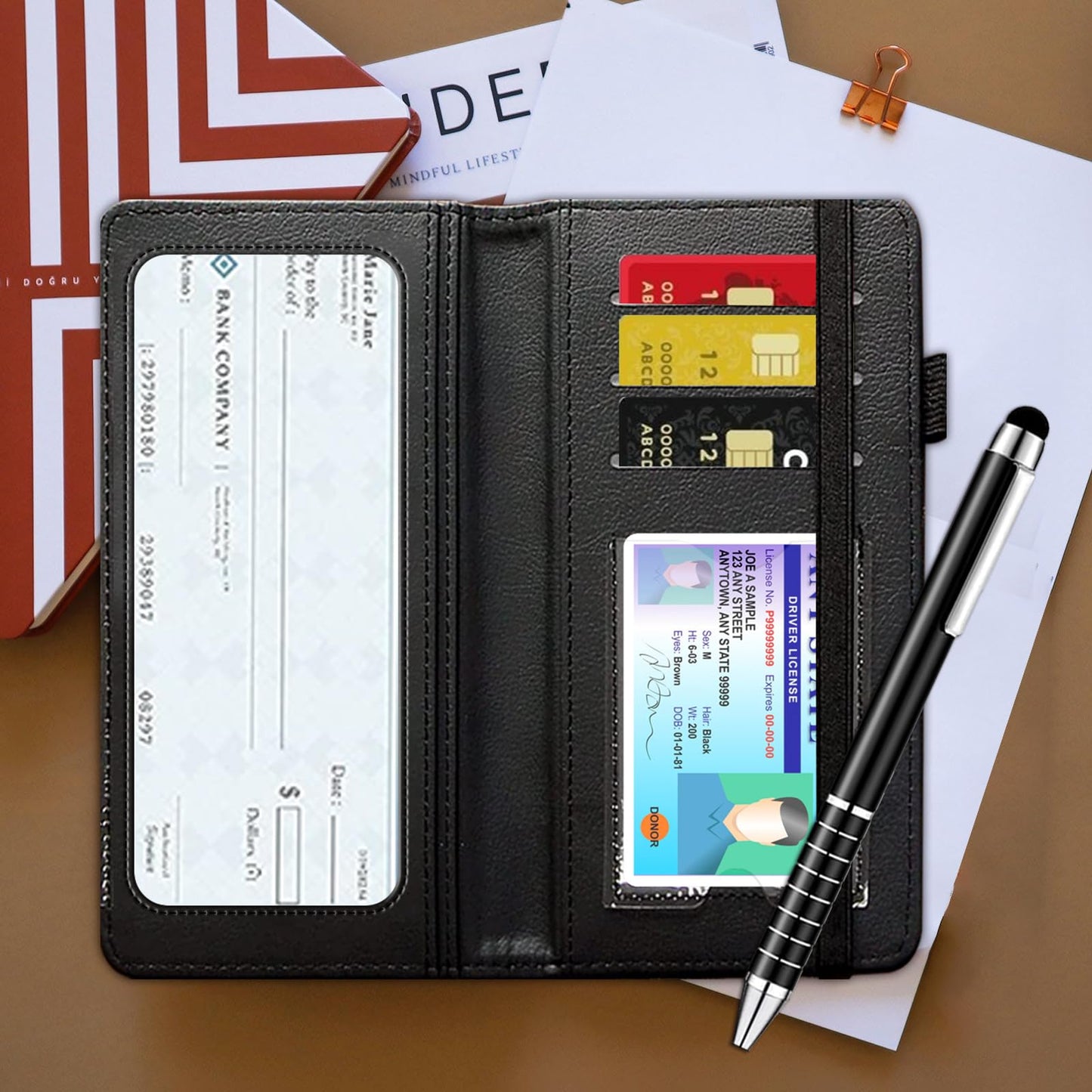 RMJKXQZG Leather Checkbook Wallet, RFID Blocking Pen Holder Large Compartment for Cash Checkbook Compartment Card Slot for Checkbook Holder Checkbook Cover, Wildflowers And Cute Cow Cattle