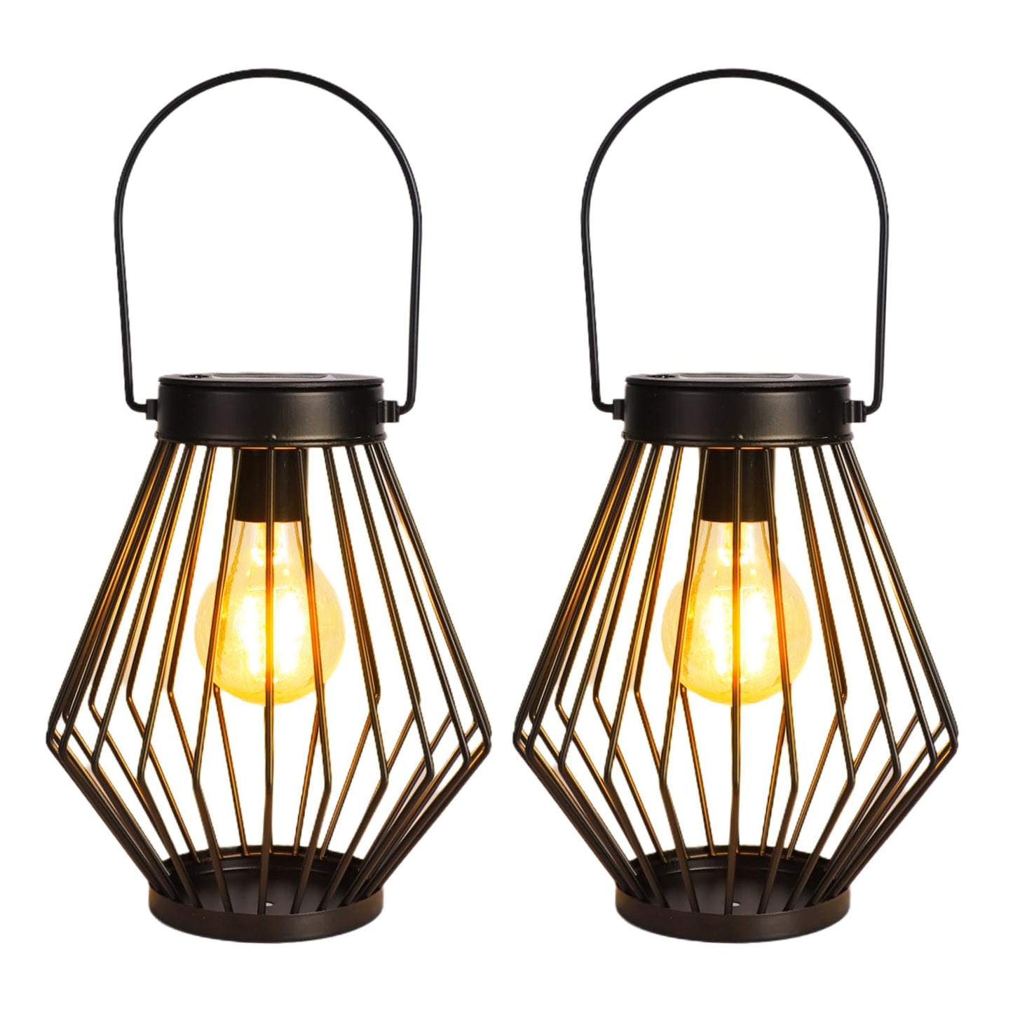 Solar Lanterns Outdoor Waterproof, 2 Pack Metal Decorative Hanging Lantern Lights with Warm White LED Bulb, Solar Powered Patio, Yard & Garden Decor, Ideal for Housewarming & Christmas Gifts