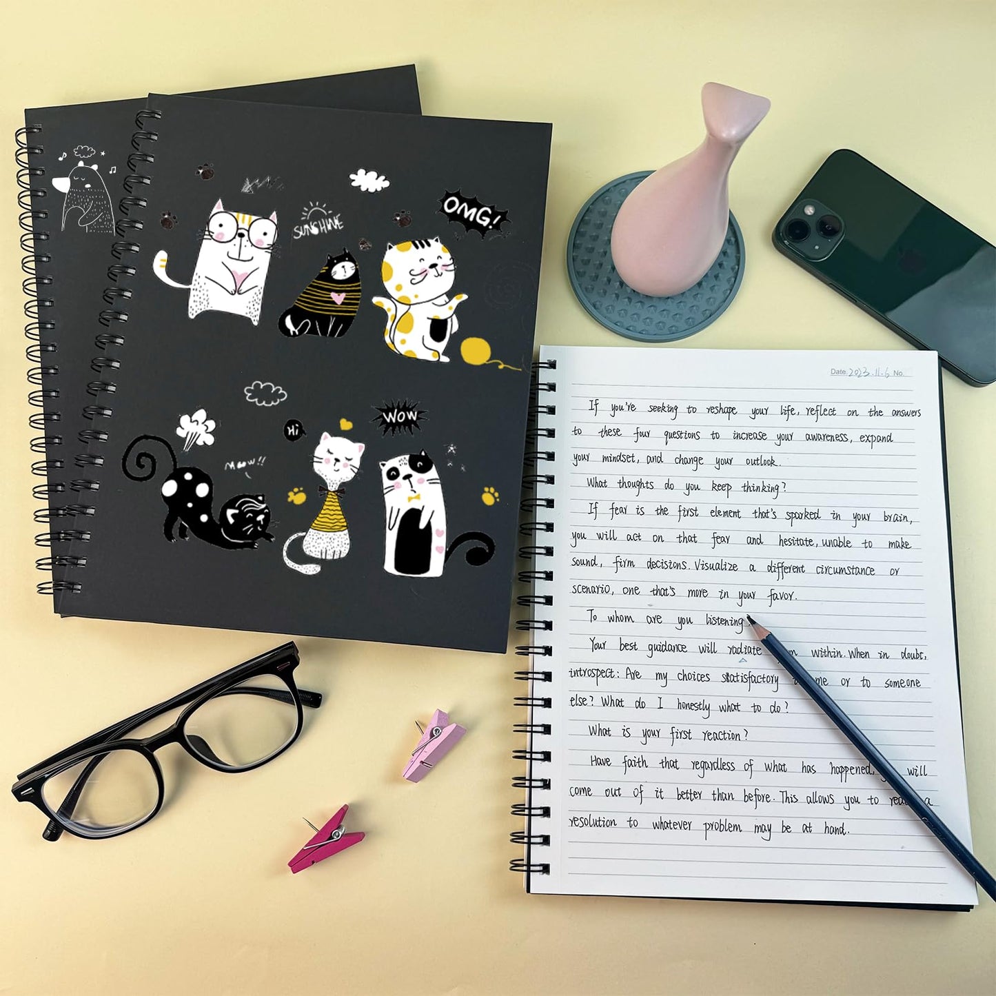 Ouzoustate Lined Spiral Notebook A4 Large Black Journal 8.5" x 11"-4 Pack 7mm College Ruled Hardcover Notebooks 160 Pages 100GSM Thick Paper for Note Taking School Office Supplies