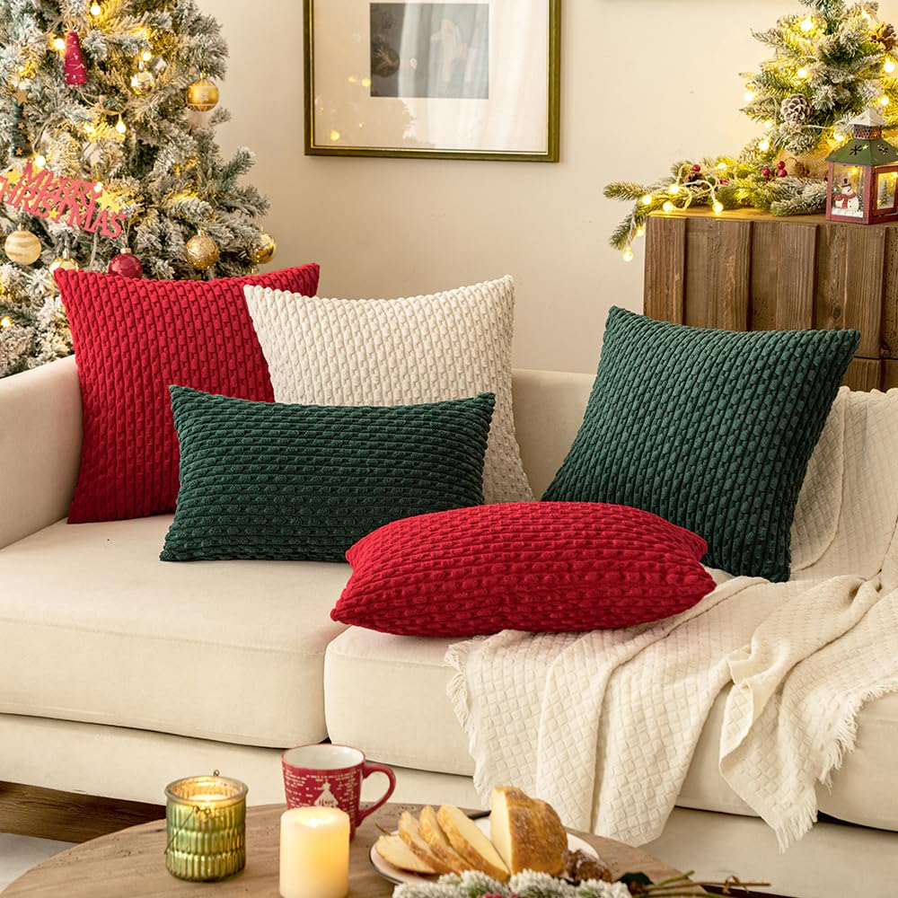 MIULEE Pack of 2 Decorative Throw Pillow Covers 20x20 Inch Soft Boho Striped Textured Corduroy Pillow Covers Modern Farmhouse Home Decor for Couch Bed Sofa Living Room Cream White