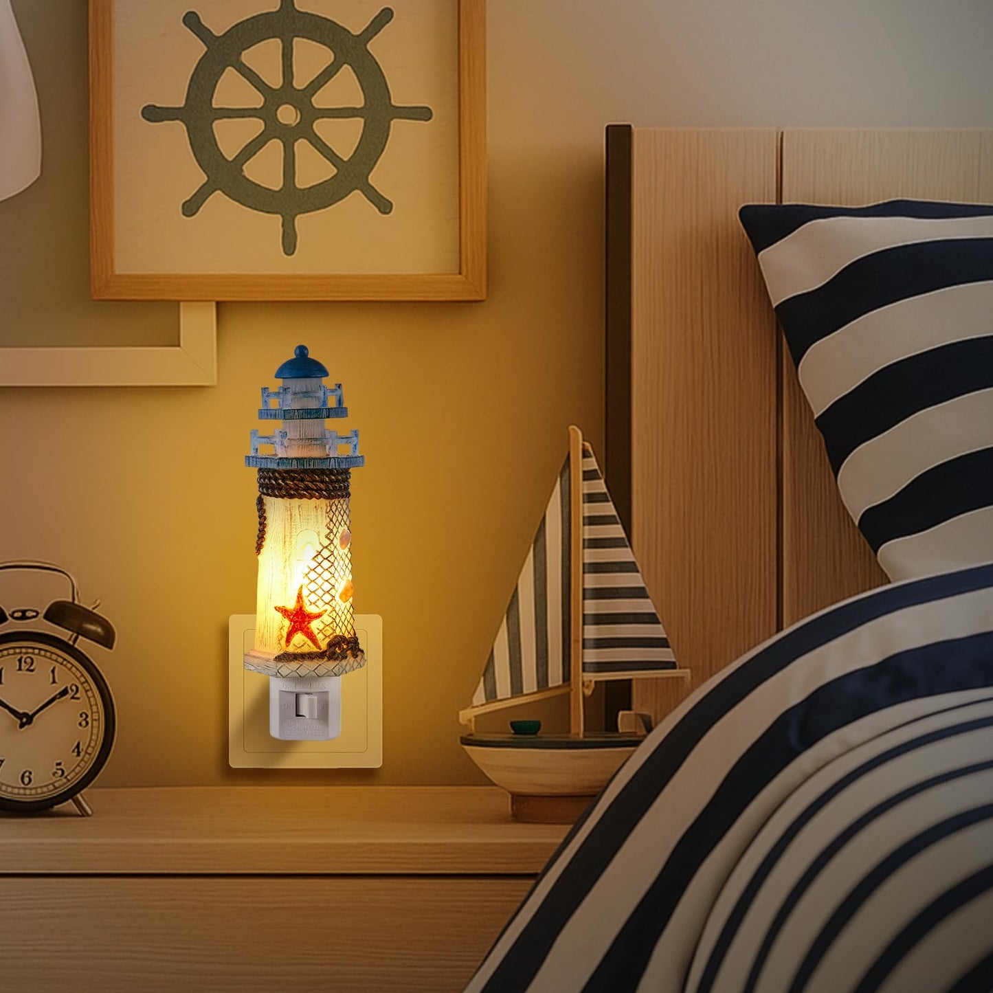 Tuanse Lighthouse Night Lights Plug in Nautical Themed Lamp Coastal Christmas Decor for Seaside Ocean Beach House Room Hallway Stairway