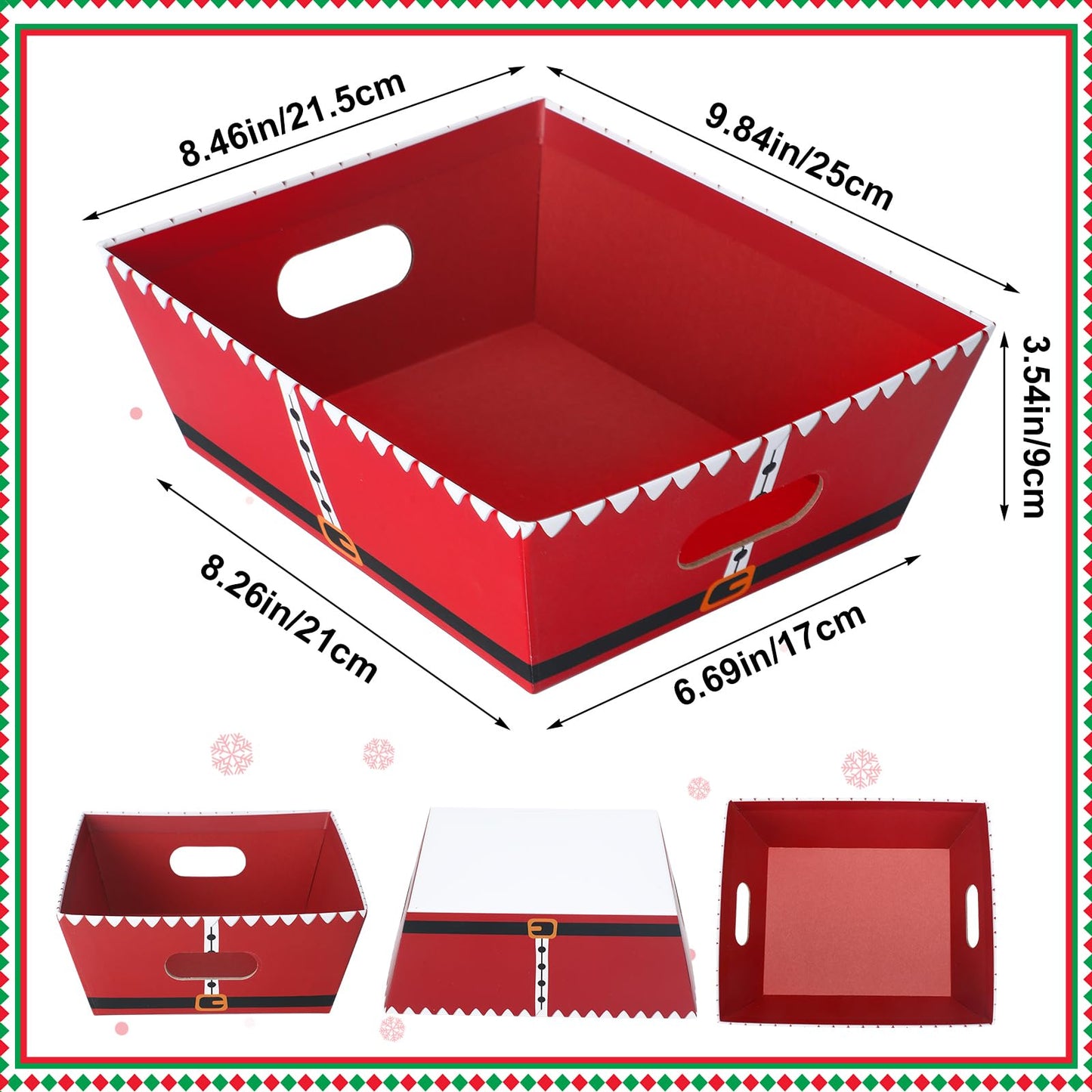Cholemy 24 Pieces Christmas Gift Baskets Empty Kit Include 8 Kraft Market Trays 8 Bags and 8 Bows Elf Belt Candy Cardboard Baskets for Gifts Empty with Handles (Elf Belt)