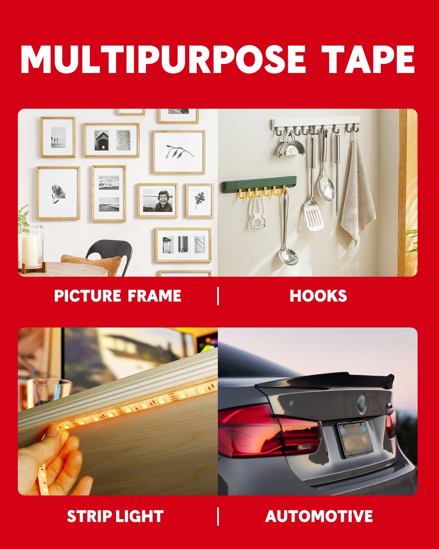 HitLights Double Sided Tape Heavy Duty, 1/2 in x 50 ft, Adhesive Mounting Tape Waterproof, Strong Double Stick Foam Tape for Walls Poster Automotive Outdoor Home (Pack of 1)