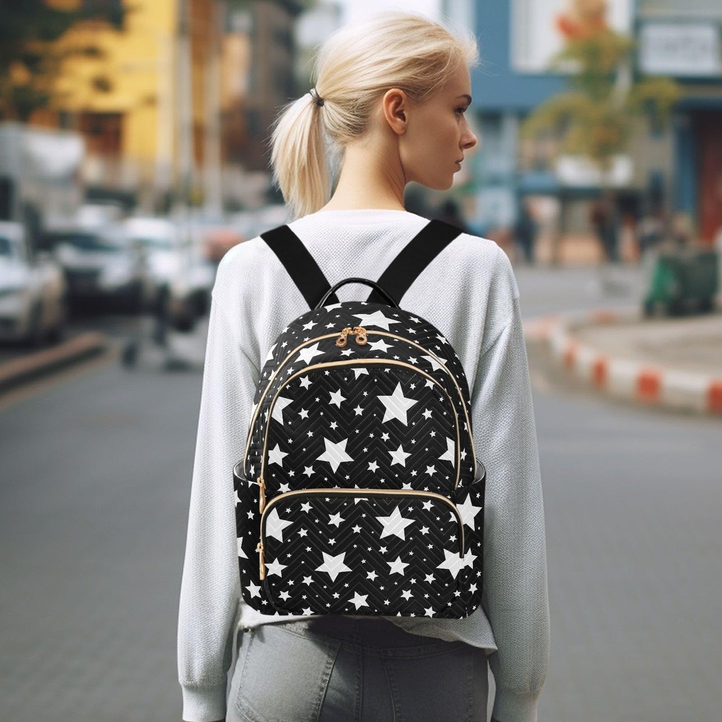 Sletend Mini Backpack Star Black White Fashion Backpack Purse for Women,Handbag Shoulder Bag Casual Daypack, Ladies Gift for College Work (S)