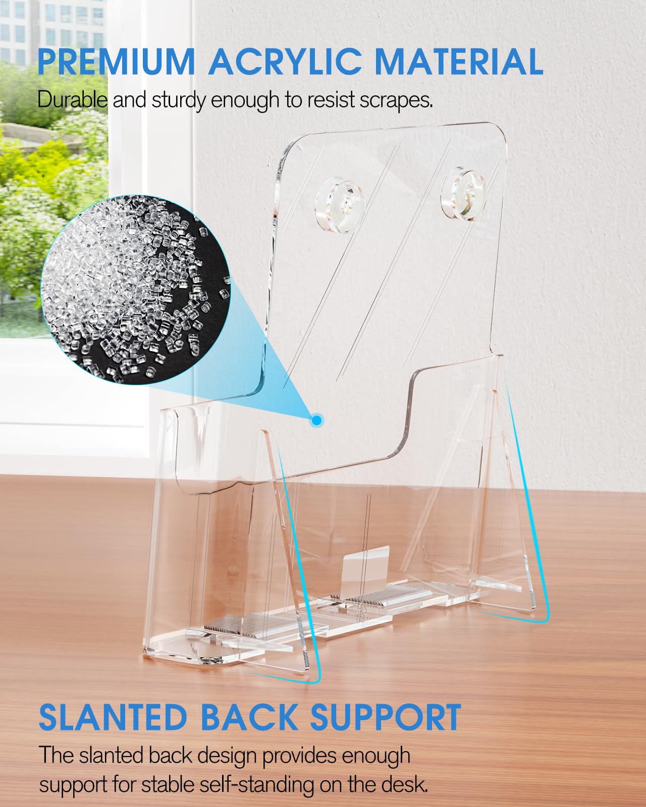 KTRIO Acrylic Brochure Holder 8.5 x 11 Clear Literature Display Stand, Plastic Flyer Holder for Trifold Brochures, Menus, Magazines, Pamphlets, Documents, Desk or Wall Mount, 2 Pack