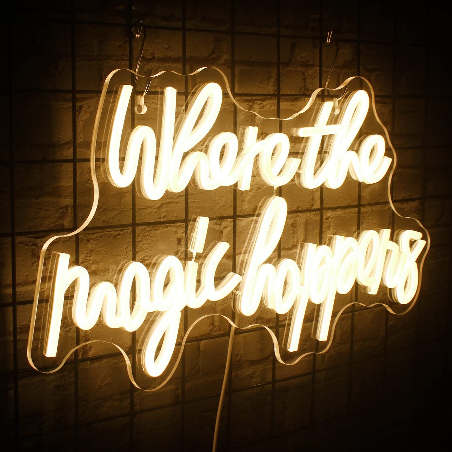 FAXFSIGN Where The Magic Happens Neon Sign Led Warm White Word Light Up Signs for Wall Decor Usb Powered Letter Neon Light Signs Indoor Light for Bedroom Salon Decor Wedding Birthday Party Bar