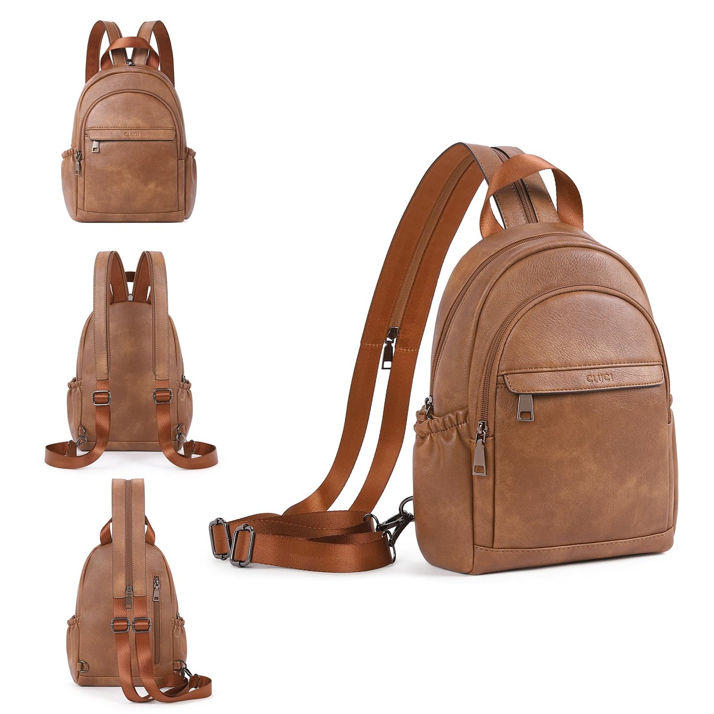 CLUCI Sling Bag for Women Leather Women's Backpack Small Convertible Backpack Purse for Women Travel Hiking Cycling