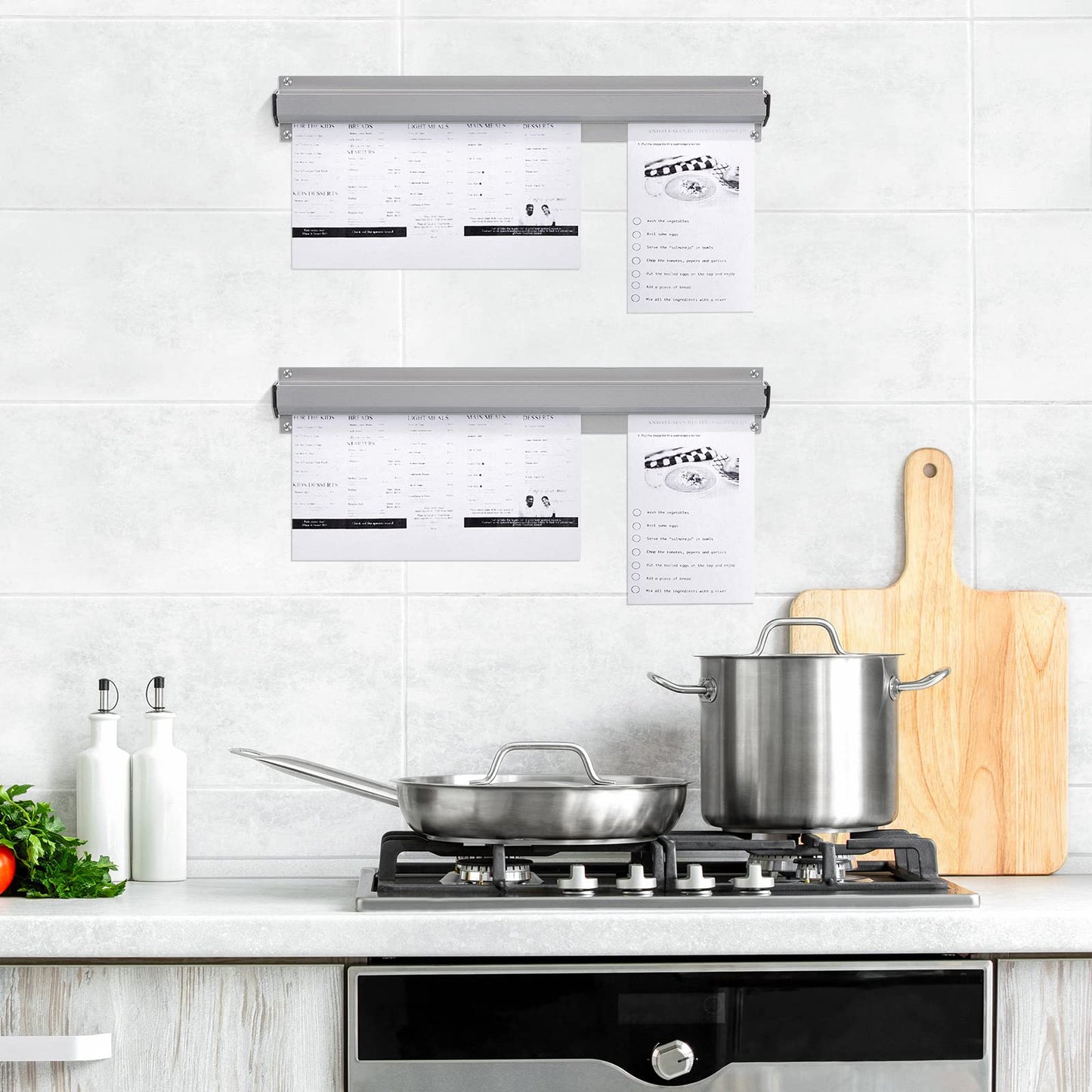 Henoyso 2 Pcs Restaurant Ticket Holder 16/18/24/28/30/32/40/44" Slide Check Rack Receipt Holder Aluminum Silver Order Ticket Rack for Commercial Kitchen Office Cafes Pubs Bar(18 Inch,No Slot)
