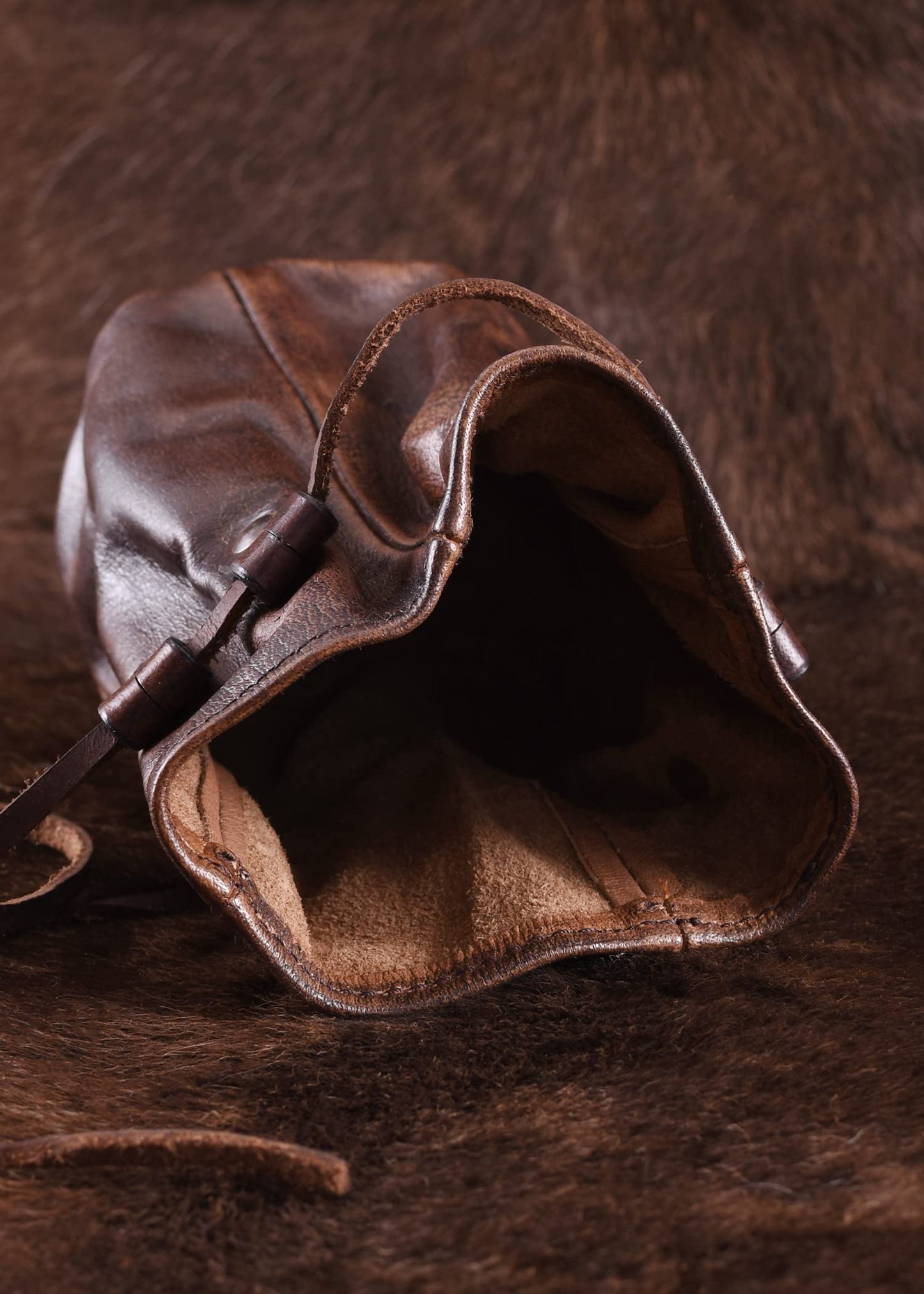 Battle-Merchant Large Leather Drawstring Pouch – Medieval Coin & Dice Bag, Brown Genuine Leather Belt Pouch for LARP, Renaissance Costume & Everyday Carry
