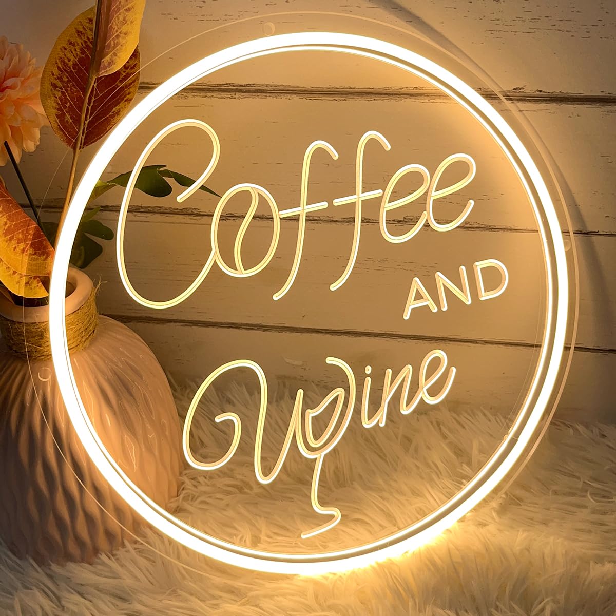 Coffee & Wine Neon Sign For Wall Decor 3D Art Carving Design Indoor Bedroom Led Neon Signs Backdrop Flex Christmas Party Business Shop Window Wedding Living Room Birthday Gift(Warm White,USB,30×30CM)