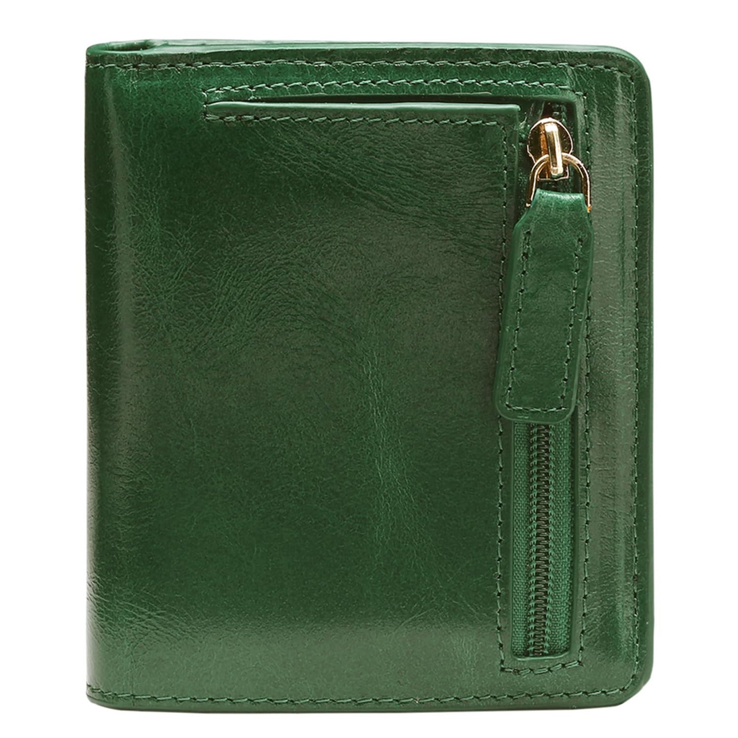 Itslife Women's RFID Blocking Small Compact Bifold Waxed Leather Pocket Wallet Ladies Mini Purse with ID Window (Dark Green)