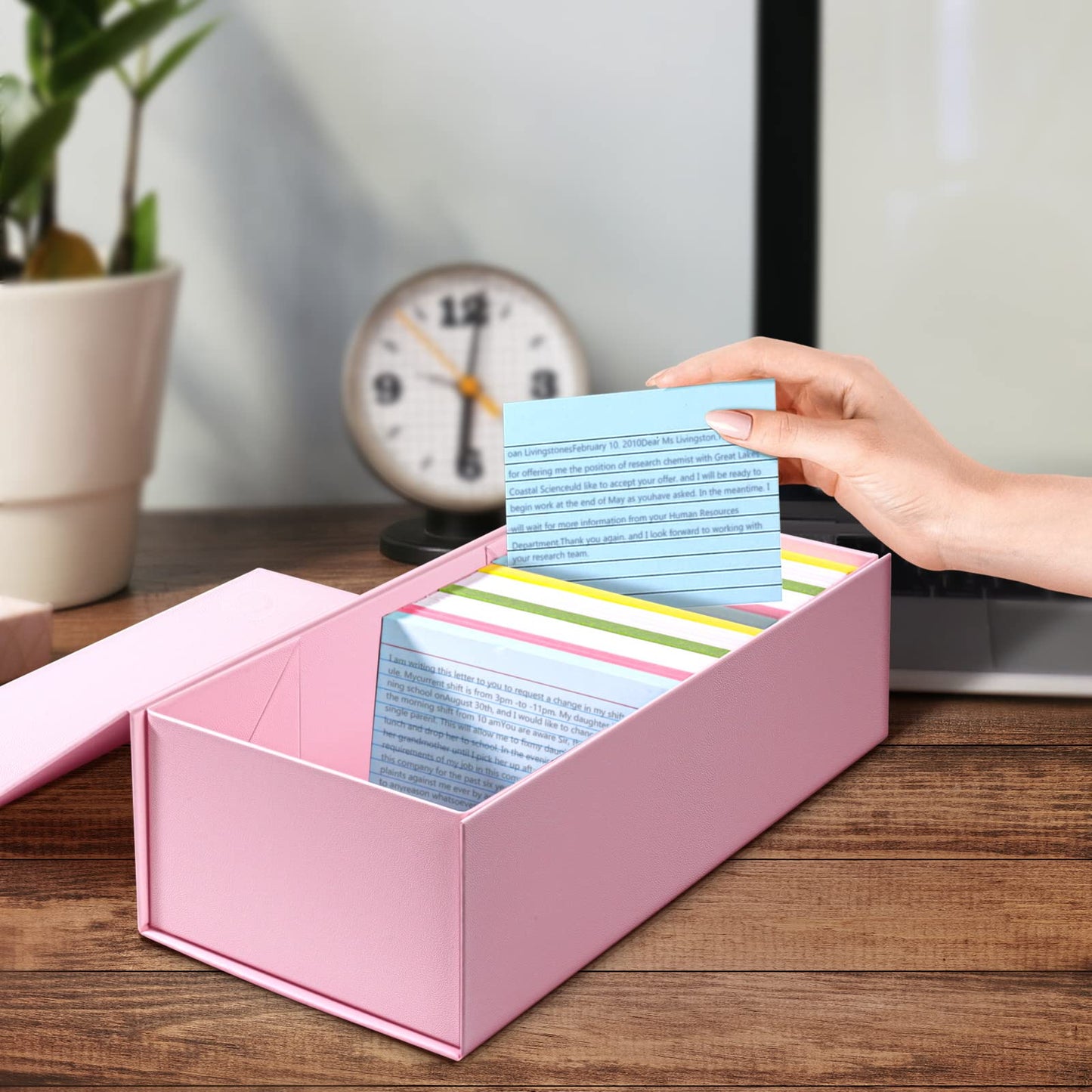 Harhana 3x5 Index Card Holder Pink Card File Box Organizer, Hold 1200 3x5-Inch Flash Cards- 2 Pack Pink