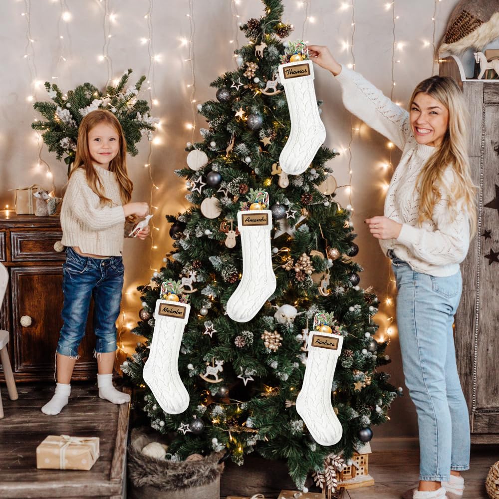 XOYTN 4Pack Christmas Stocking with Leather Patches,18Inches Large White Custom Name Personalized Hanging Cable Knitted Xmas Stockings for Christmas Family Party Fireplace Decor
