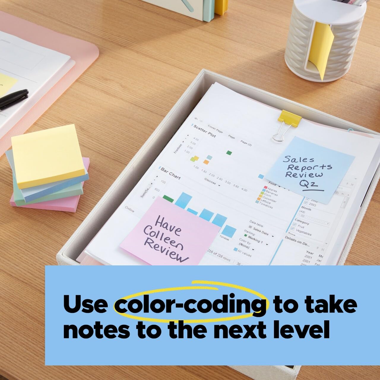 Post-it 100% Recycled Paper Super Sticky Notes, Lined, 4 in. x 4 in., 6 Pads, 70 Sheets per Pad, Oasis Collection, School Supplies and Office Products