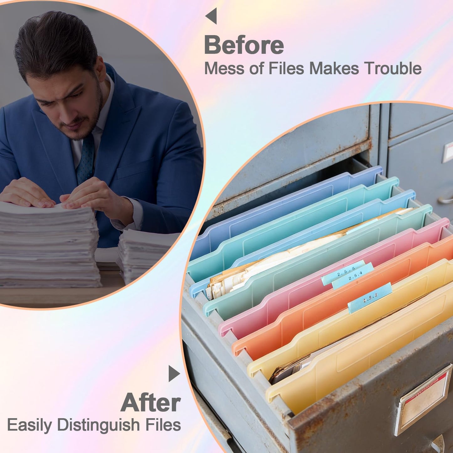 party greeting 8 Pack File and Folder Dividers 9x11.4 Inches Plastic Hanging Filing Cabinet Dividers Organizers Insertable File Separators Supplies for Office Drawer Organization (Pastel)