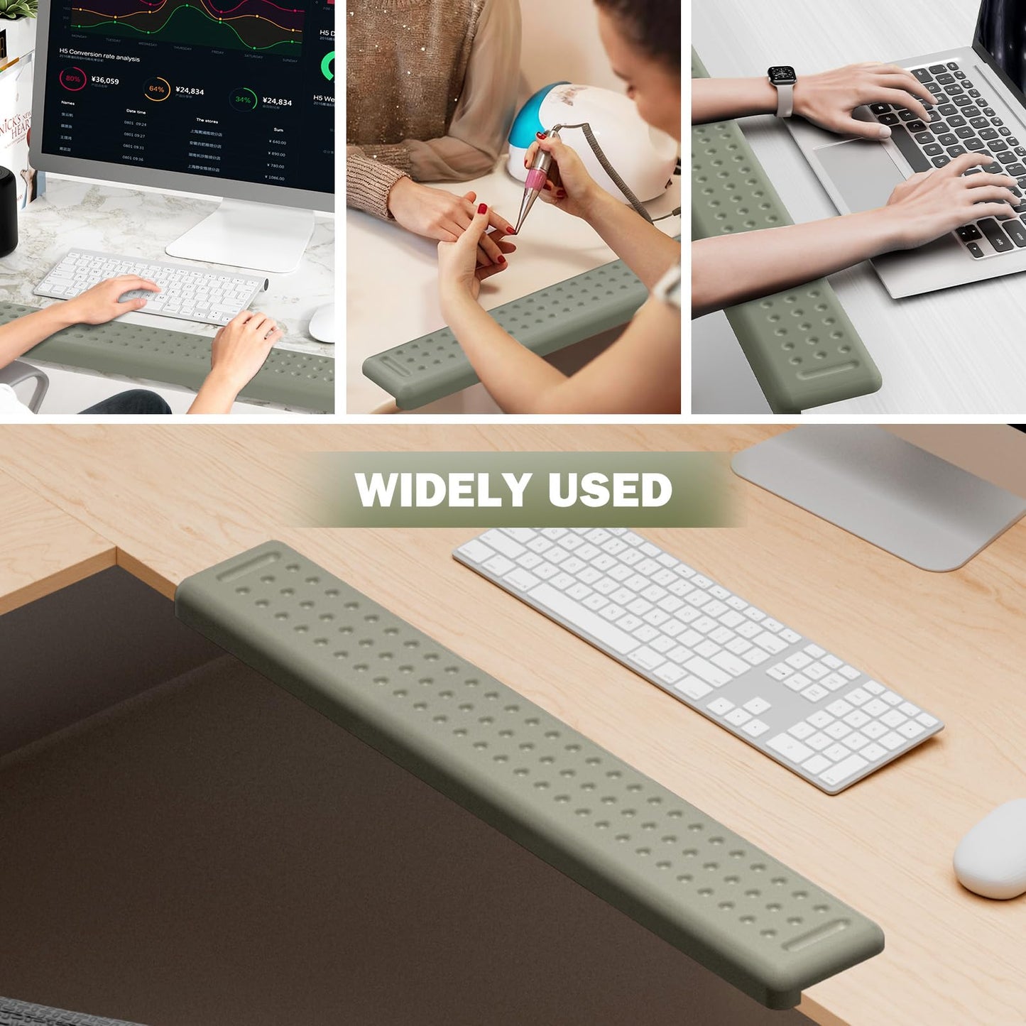 Leolee L-Shaped Desk Long Wrist Rest Elbow 60CM, Grey Memory Foam Arm Rest for Desk with Non-Slip Base, Ergonomic Desk Edge Cushion, Wrist Support for Computer Keyboard, Typing, Office, Home