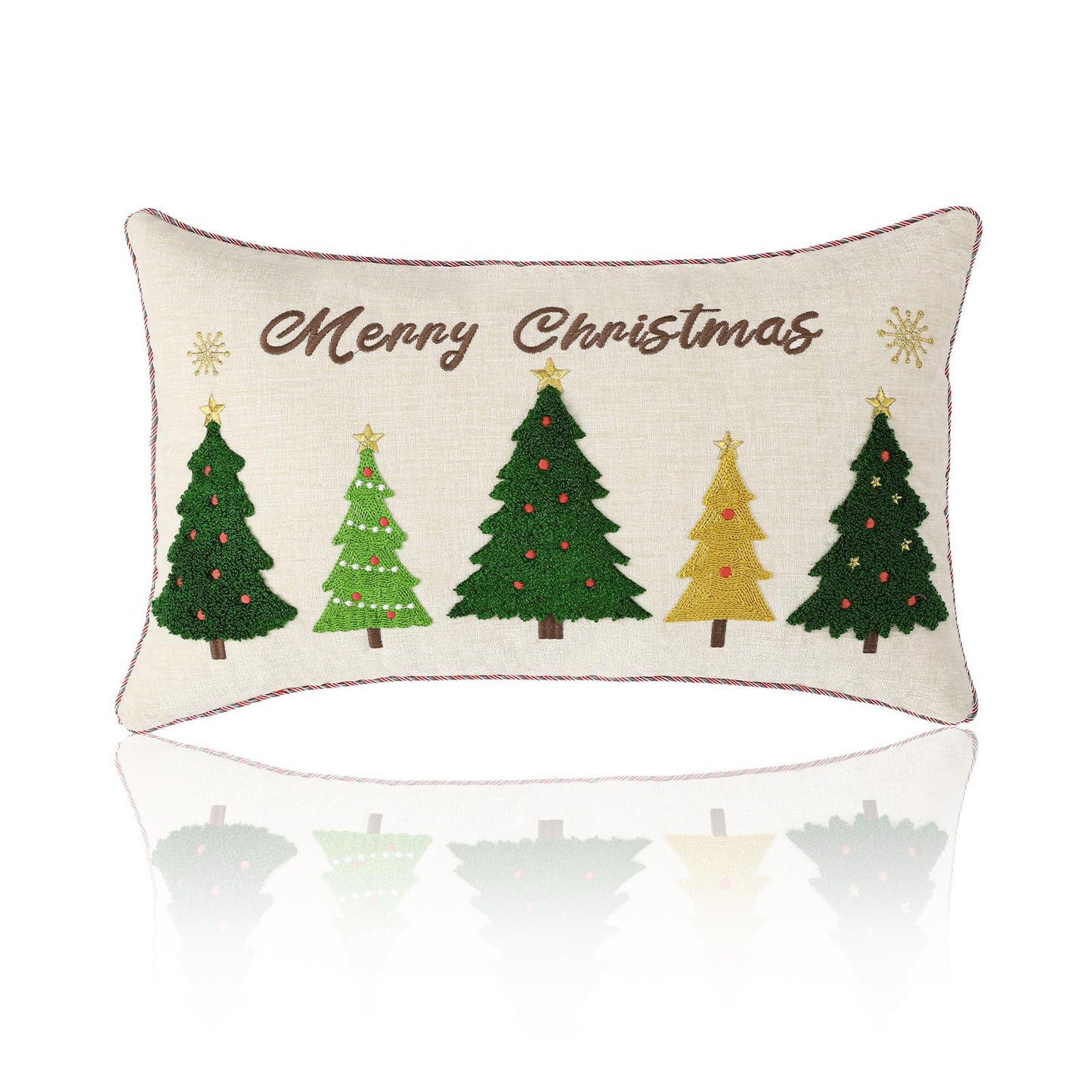 Lewondr 12x20 Inch Christmas Throw Pillow Cover, Christmas Decorative Pillow Case with Embroidered Xmas Tree, Throw Pillowcase Cushion Cover Xmas Decor for Bed Home Decor Living Room (1PCS)