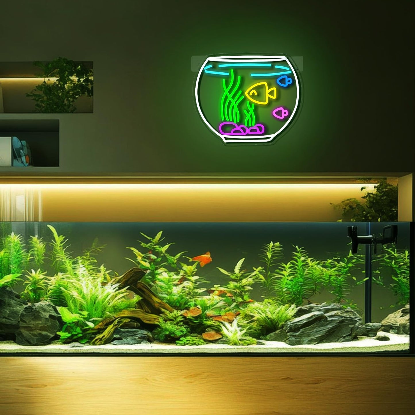 Virlusy Fish Tank Neon Sign for Wall Decor Dimmable Tropical Fish Led Light Signs Nature Aquarium Neon Light for Living Room Hotel Bar Cafe Party Man Cave Fish Shop Decoration USB Powered