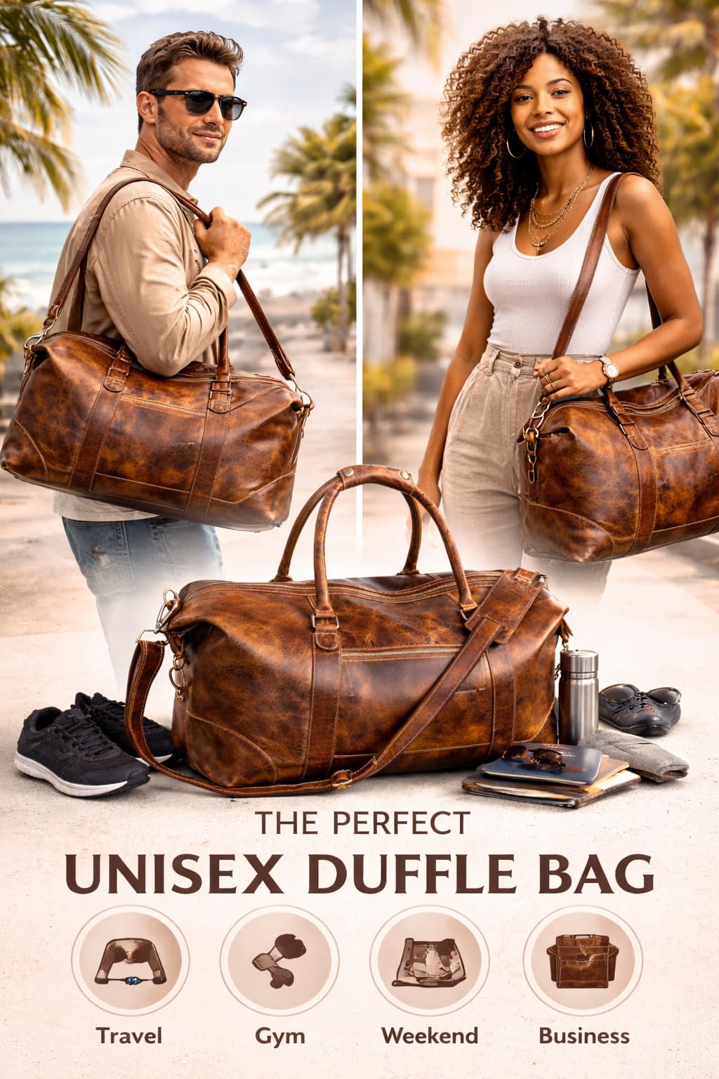 DEBKIN JOURNEY 22 Inch Top Grain Buffalo Leather Duffle Bag for Men & Women - Weekender Sports Travel Shoulder Bags, Aeroplane Hand Luggage Men Duffle Bag