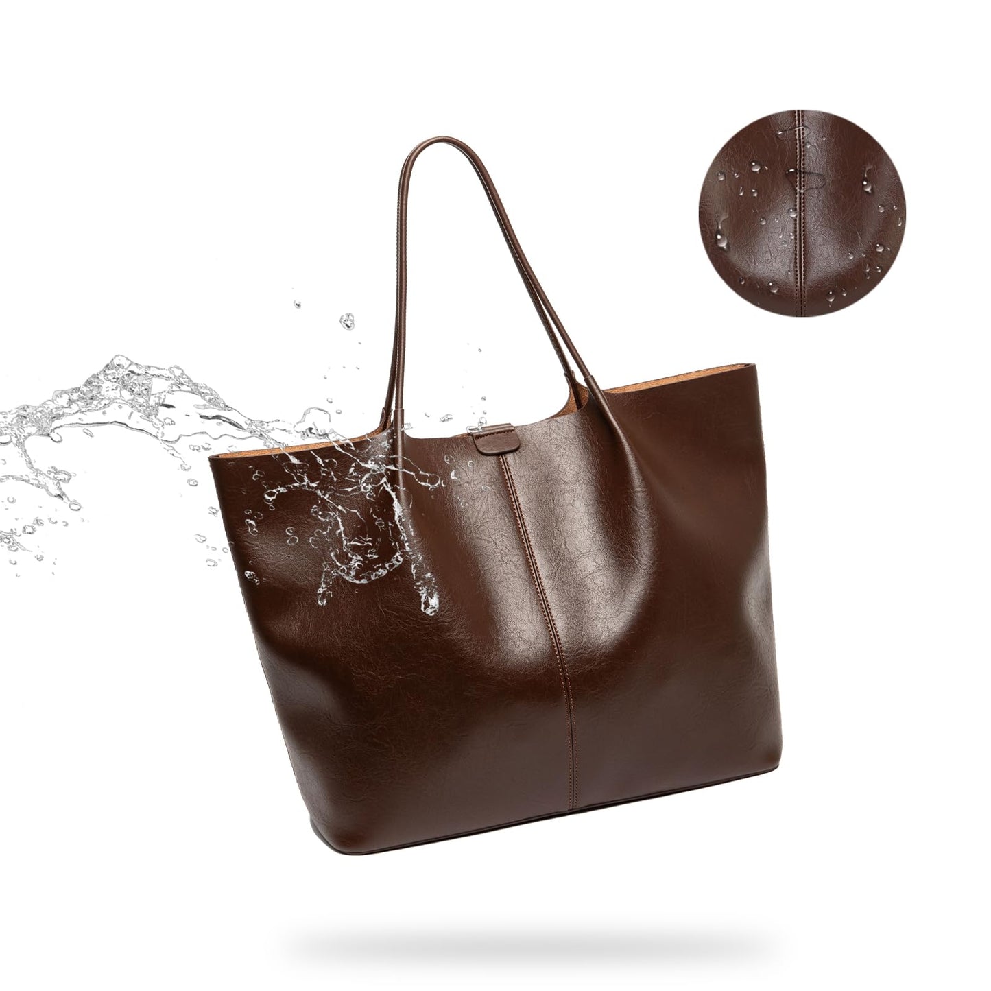 Tote Bag For Women Large Capacity Soft Leather Purse With Interior Pouch Multi-Use For Daily Commute Work Travel (Coffee-L)