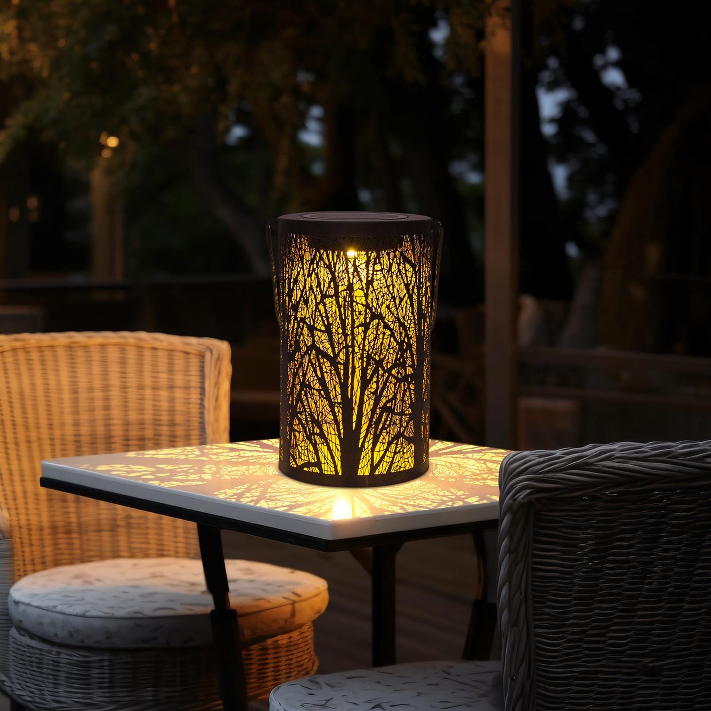 FANOAULEA Solar Lanterns for Outdoor Waterproof, Hanging Solar Lights Gifts for Women Mom, Tree Lantern Hanging/Standing for Patio, Lawn, Tabletop, Garden Decorative LED Lantern Black Tree