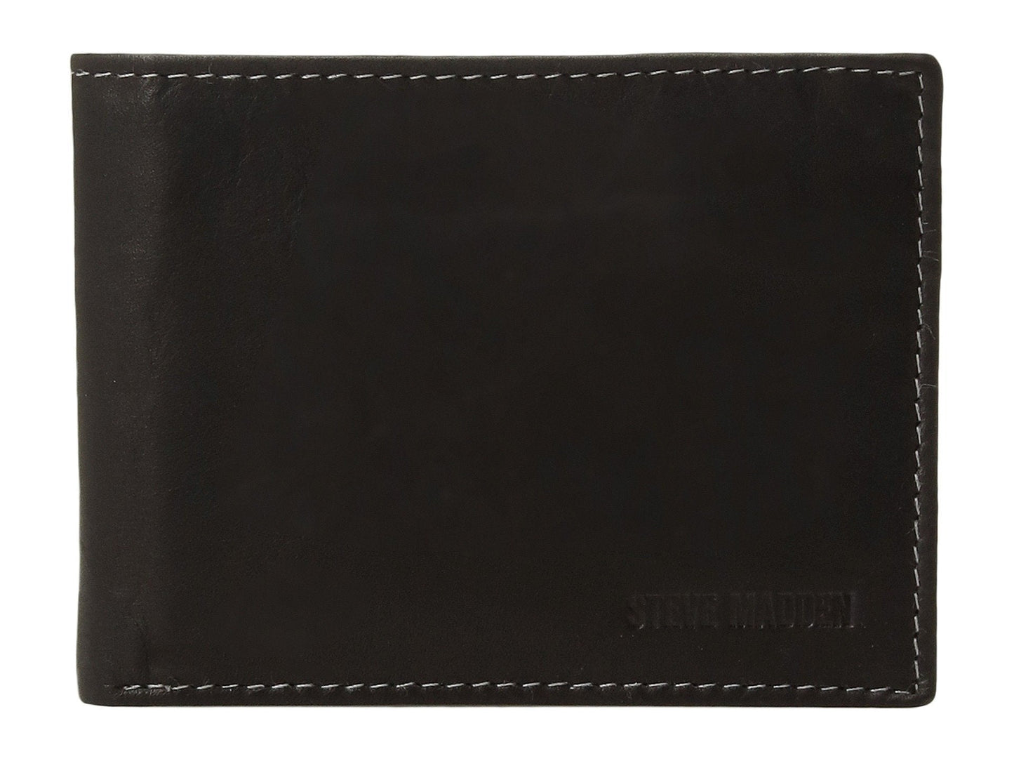 Steve Madden Slim Leather Wallet for Men with Extra Capacity Attached Flip Pockets