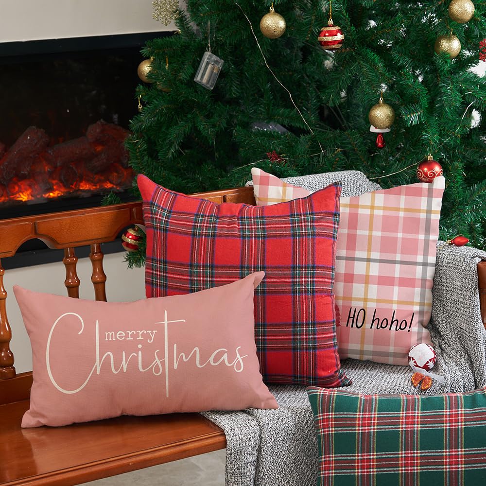 DFXSZ Christmas Throw Pillow Covers 12x20 Inch Set of 2 Merry Christmas Farmhouse Decorations Believe Holiday Decor Throw Cushion Case for Home Couch