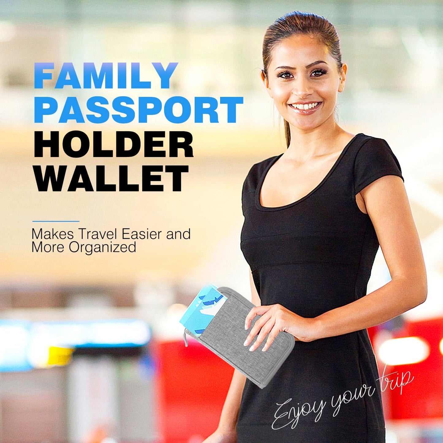 Single Passport Holder for Travel, RFID Travel Document Organizer for Women Waterproof Passport Wallet Men Portable Case for Cards, Boarding Pass, ID, Money, Tickets with Zipper