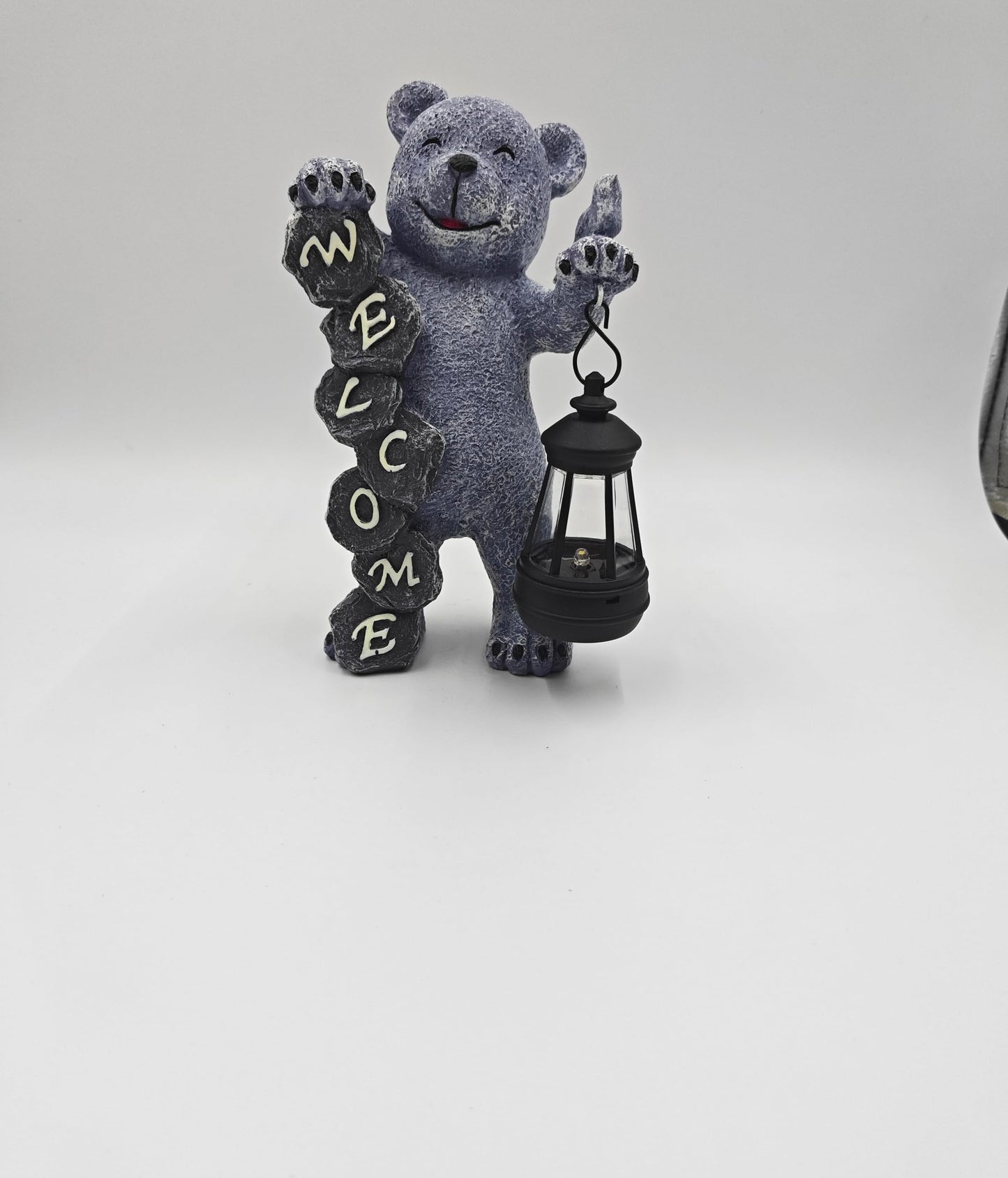 Youfui Bear Figurine Light Solar Powered Led Light- Welcome Lawn Decor Bear Garden Statues for Patio, Balcony, Yard Ornament, Outdoor Figurine Light House Housewarming Gifts, 7.8x4.13inch