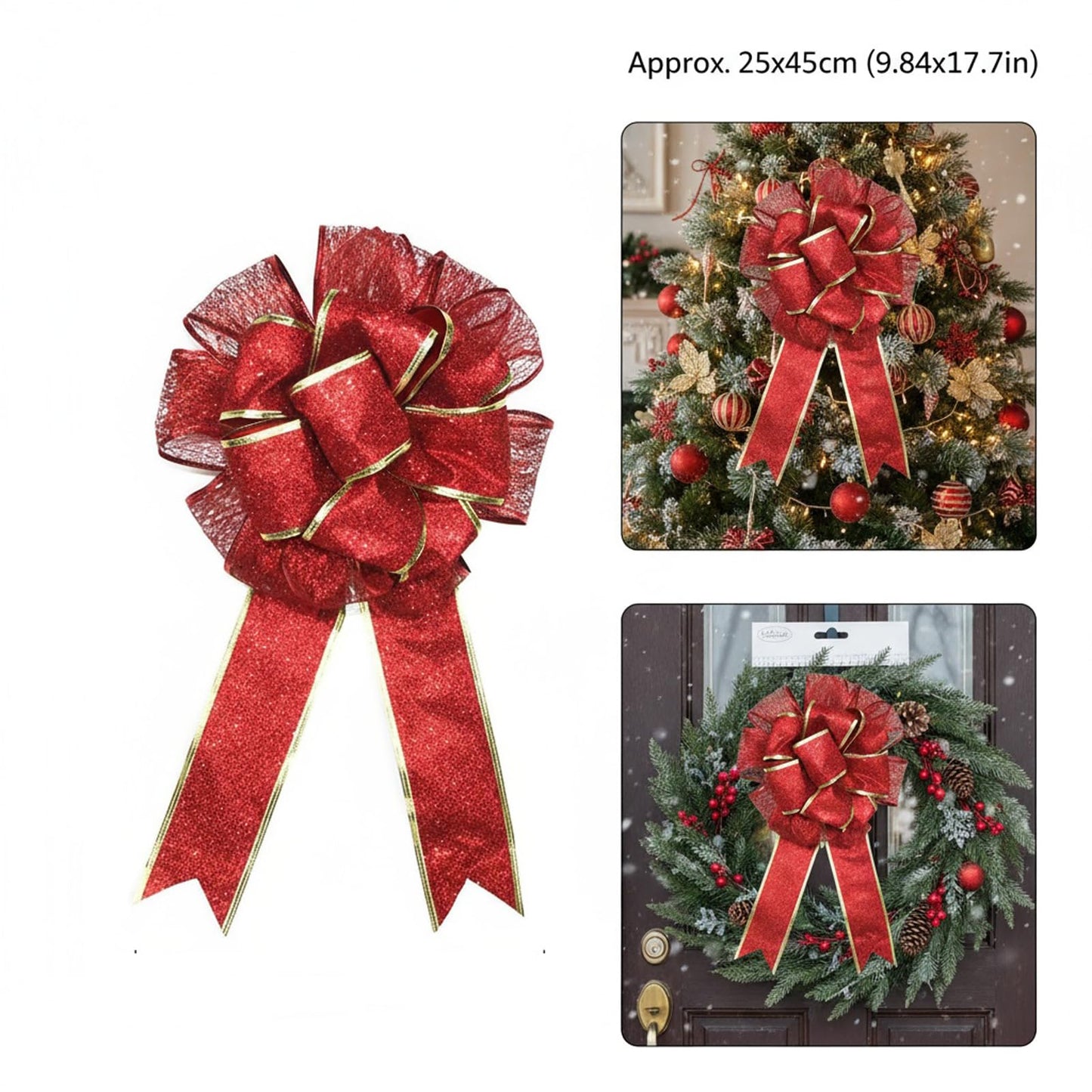 BinaryABC Valentine's Day Bows Decoration Ornaments,Christmas Tree Topper Bow(Red)
