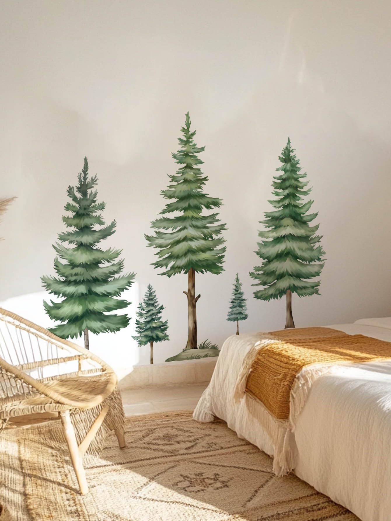 Fir Tree Wall Decals, Large Green Christmas Tree Pine Forest, Peel and Stick Removable Vinyl Wall Stickers for Living Room Bedroom Home Decor