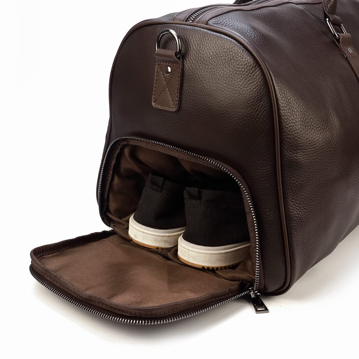 Leather Travel Duffle Bag with Shoe Pouch, Cabin Friendly Weekender Overnight Bags, Carry On Sports Gym Bag for Men Women