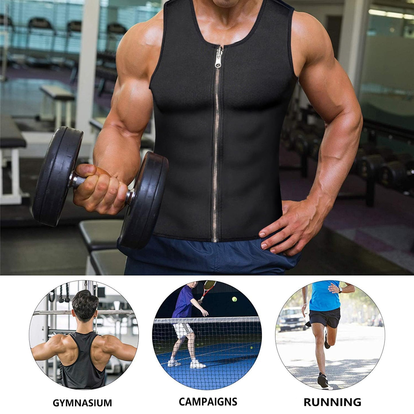 RIBIKA Men Sweat Vest Neoprene Fat Burner Top Sauna Suit for Weight Loss Belly Workout Body Shaper