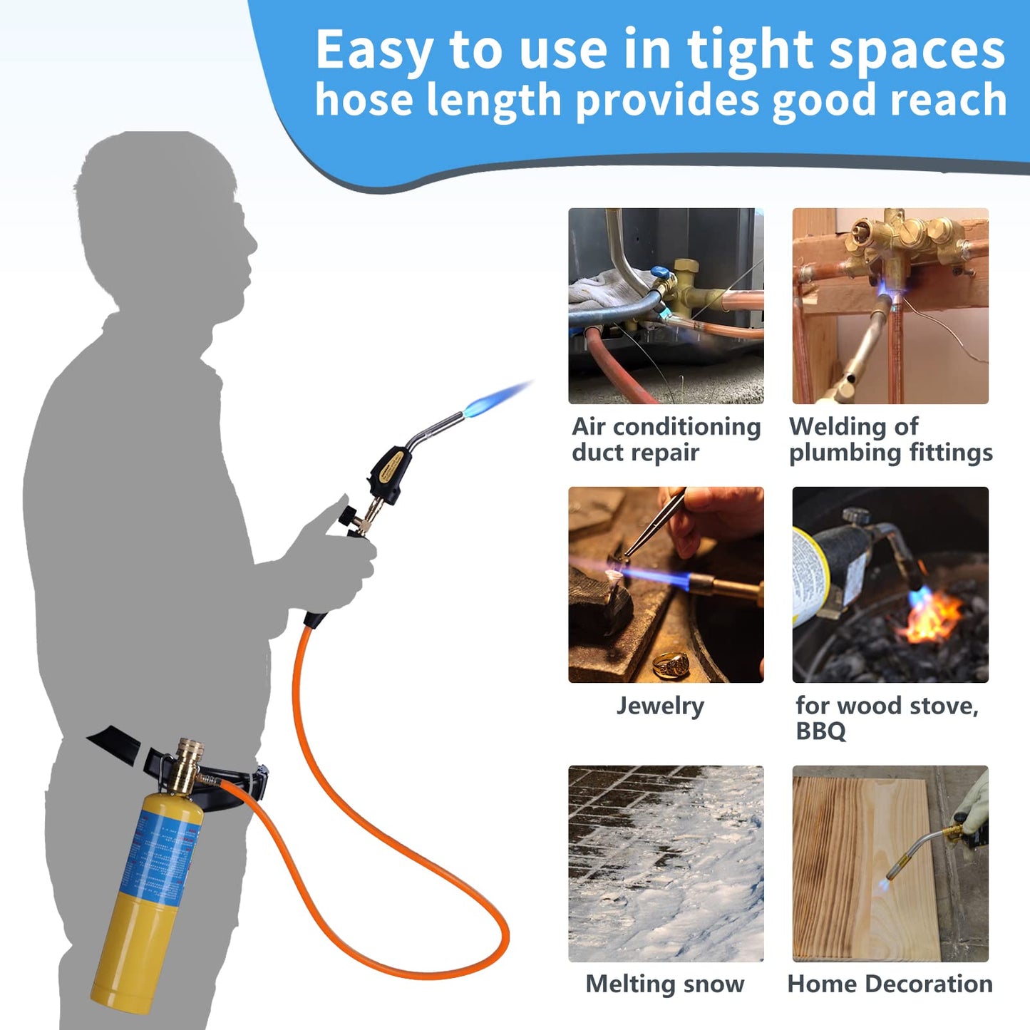 TAUSOM Propane Torch Hose Kit, Mapp Gas Torch Heat 3600℉ Map Gas Torch Kit Trigger Start & Flame Adjustment, Soldering Welding Torch Fuel by MAPP, Map/Pro,Propane(Includes Cylinder Clip)