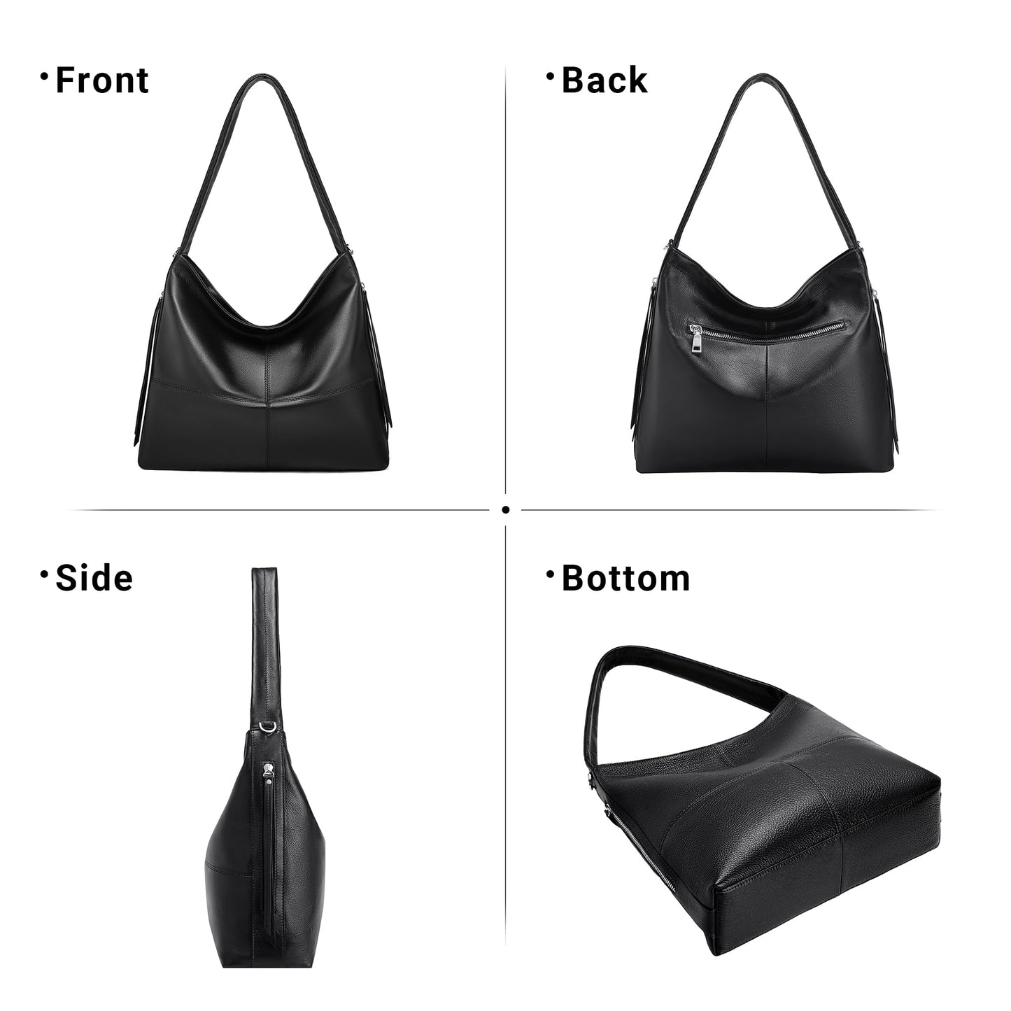 Morriloom Genuine Leather Hobo Bags for Women Crossbody Purses Work Tote Bag Designer Shoulder Handbags with 2 Straps (Black)