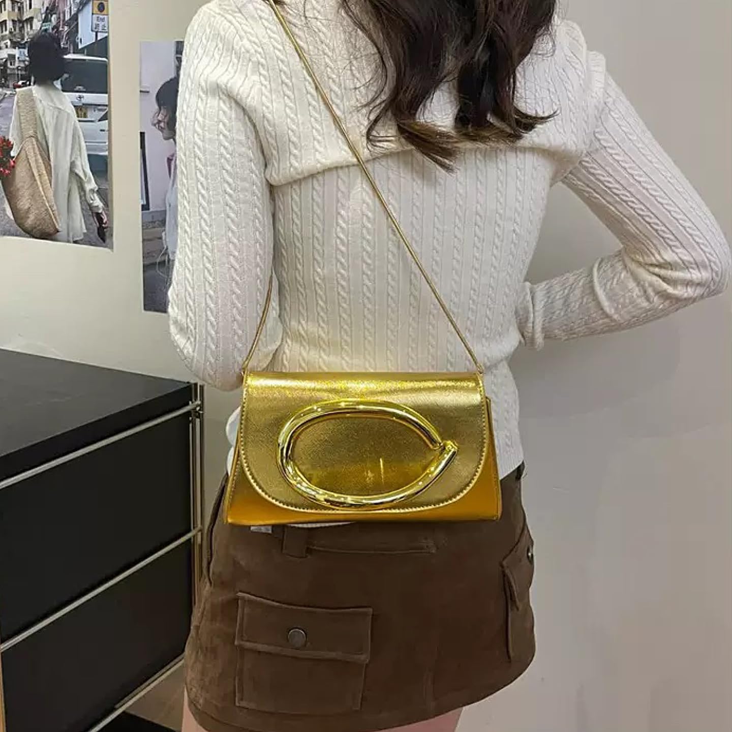 WSTWYC PU Leather Clutch Purses for Women,Glamorous golden and silver Crossbody Handbags Party Clutch Purse (gold)