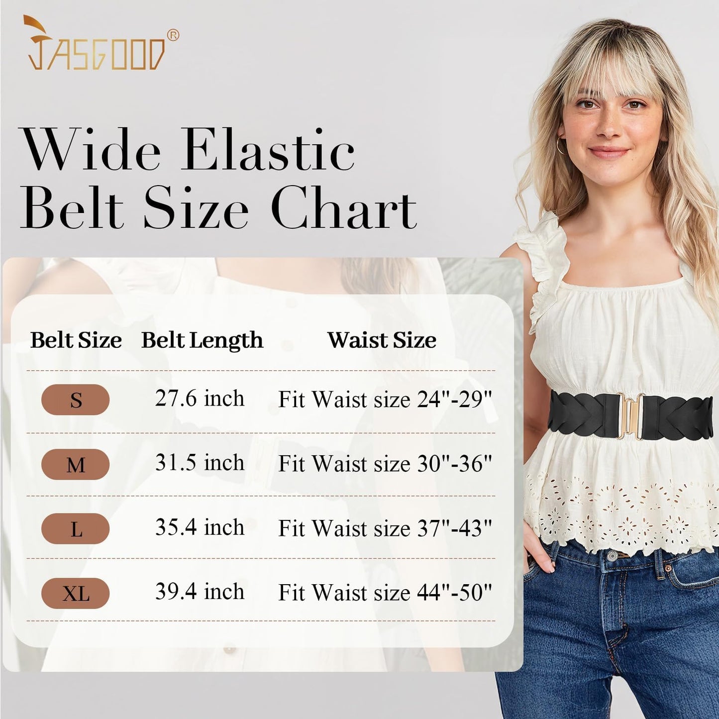 JASGOOD Women's Wide Elastic Belt Vintage Stretchy Belt for Dresses Braided Waist Belt