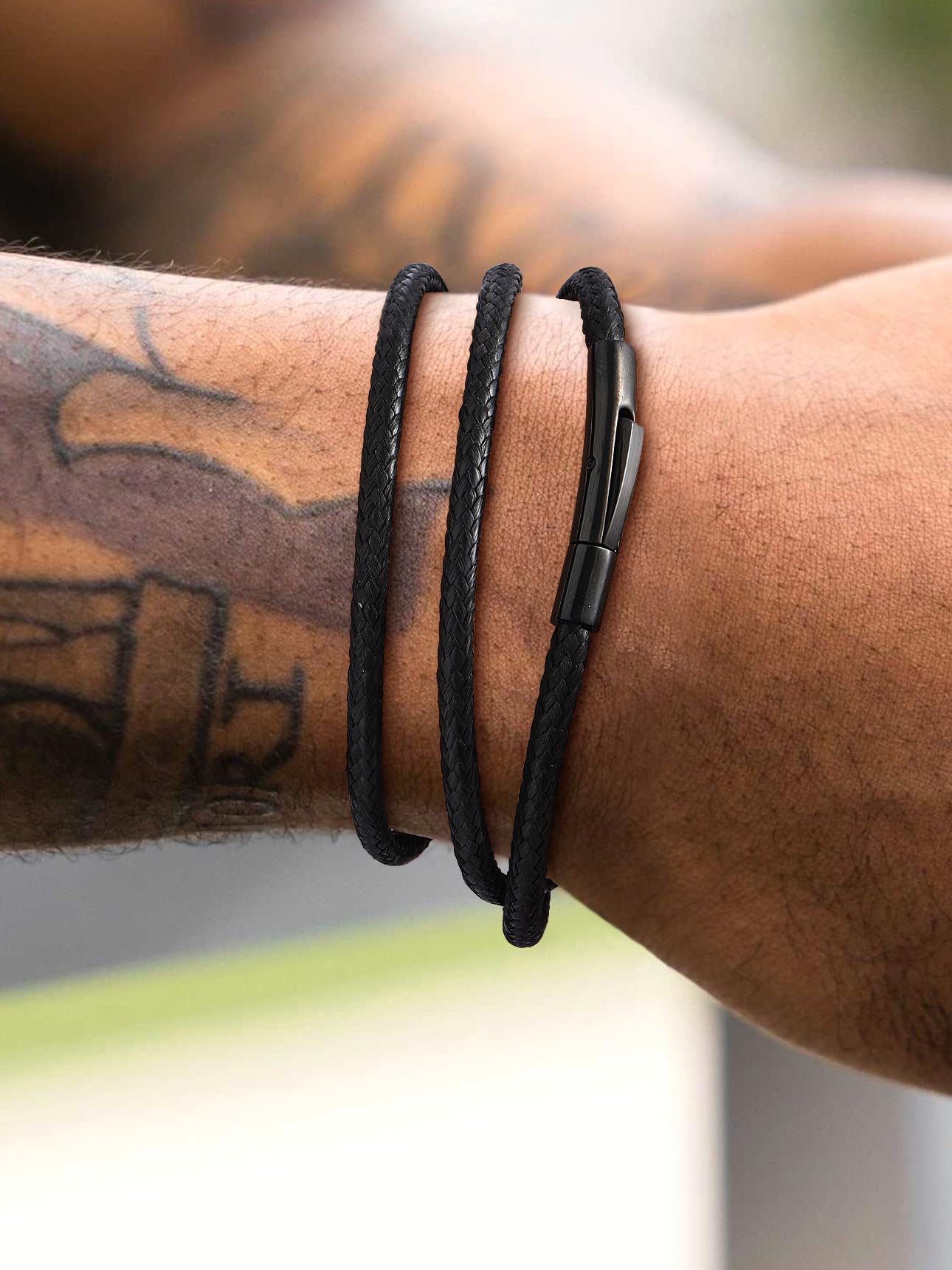 Waterproof Braided Choker Cord, Black Leather Chain With Stainless Steel Snap Clasp - Unisex Necklace, 18 inch