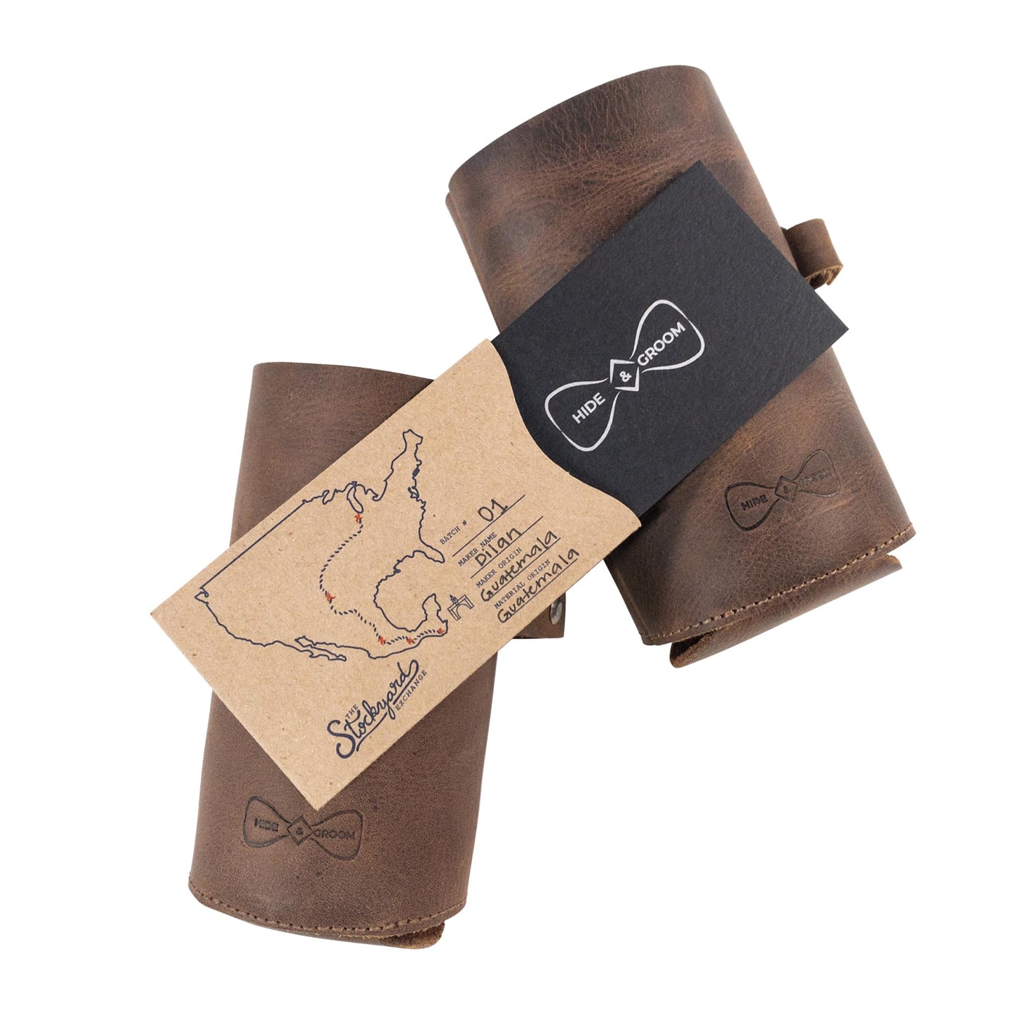 Hide & Groom, Set of 2 Bottle Sleeves with Bottle Opener Slot for Weddings, Best Man Accessories, Rustic Covers for Standard Bottles, Collapsible, Full Grain Leather, Handmade, Bourbon Brown