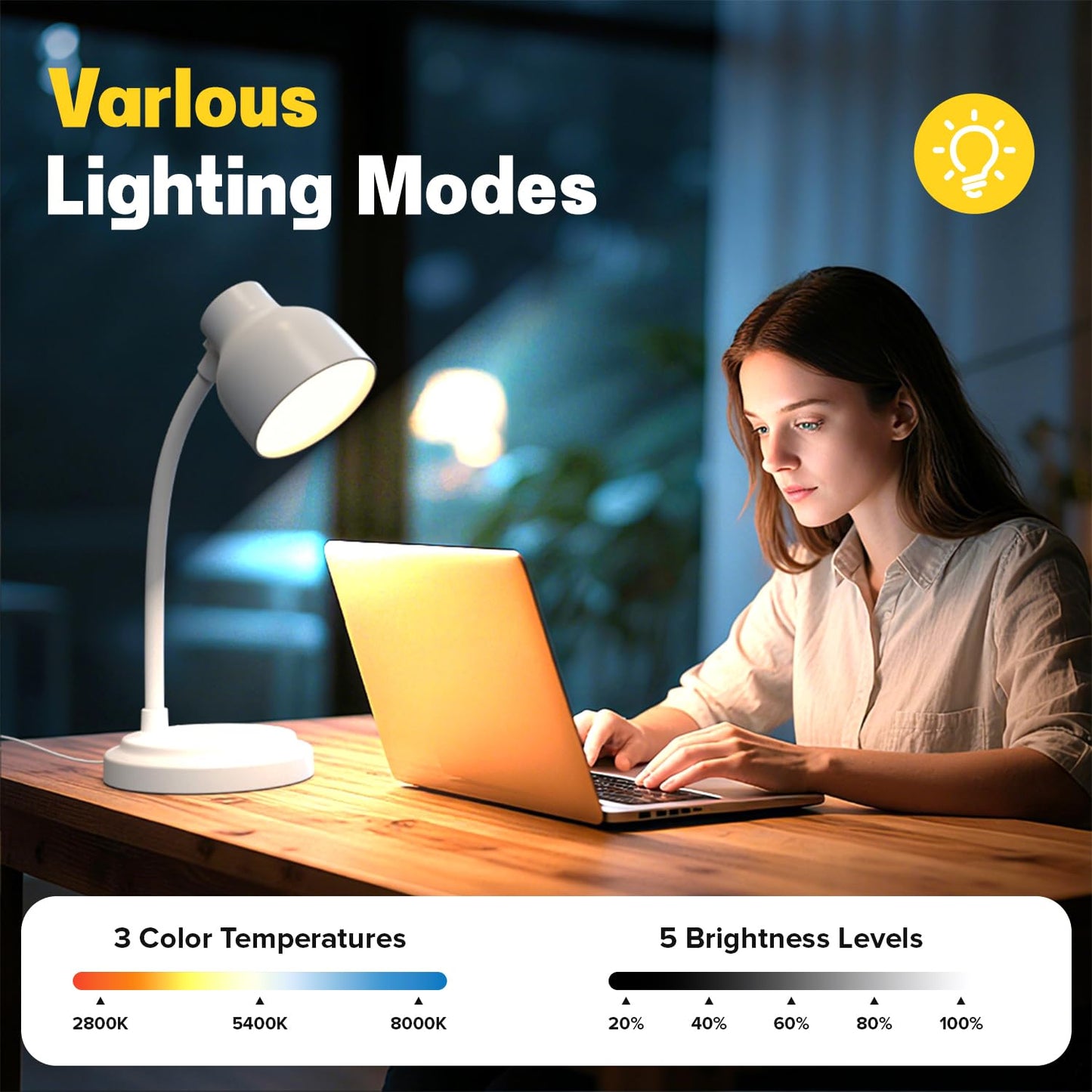 LED Desk Lamp With 96 LEDs,High lumens Table lamp,Desk Lamp for Office Home,4 Brightness Dimmable Flexible Table Lamp,Reading Light with a Timer Function for Bedside, Office, and Study Desk Use(White)